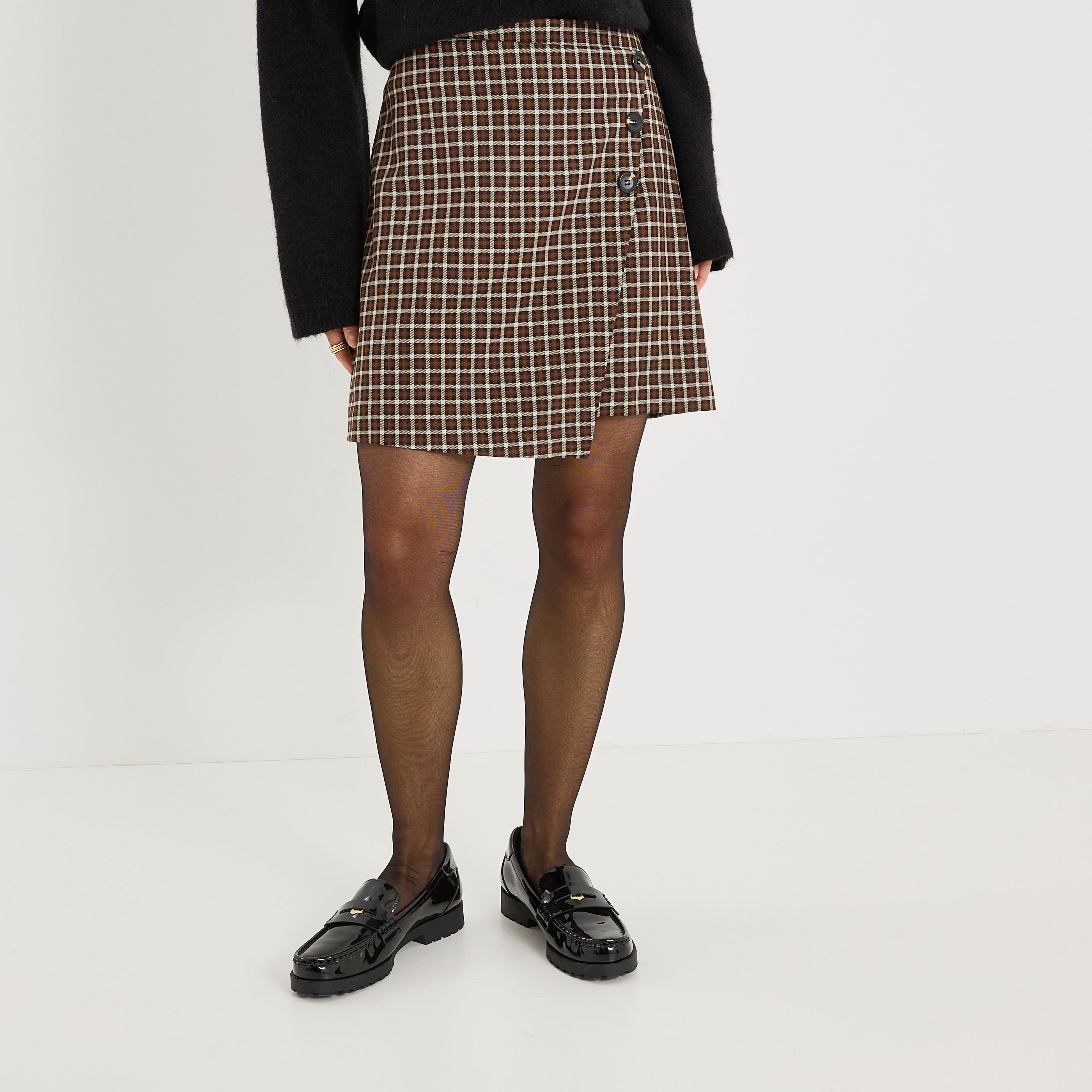 Jupe trap&egrave;ze courte &agrave; carreaux
