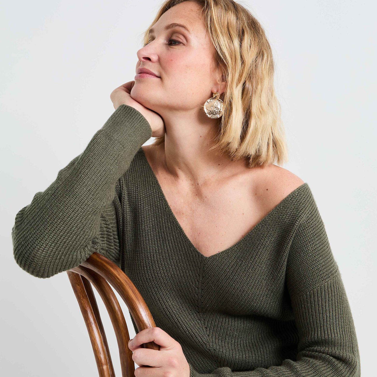 Pull col V femme