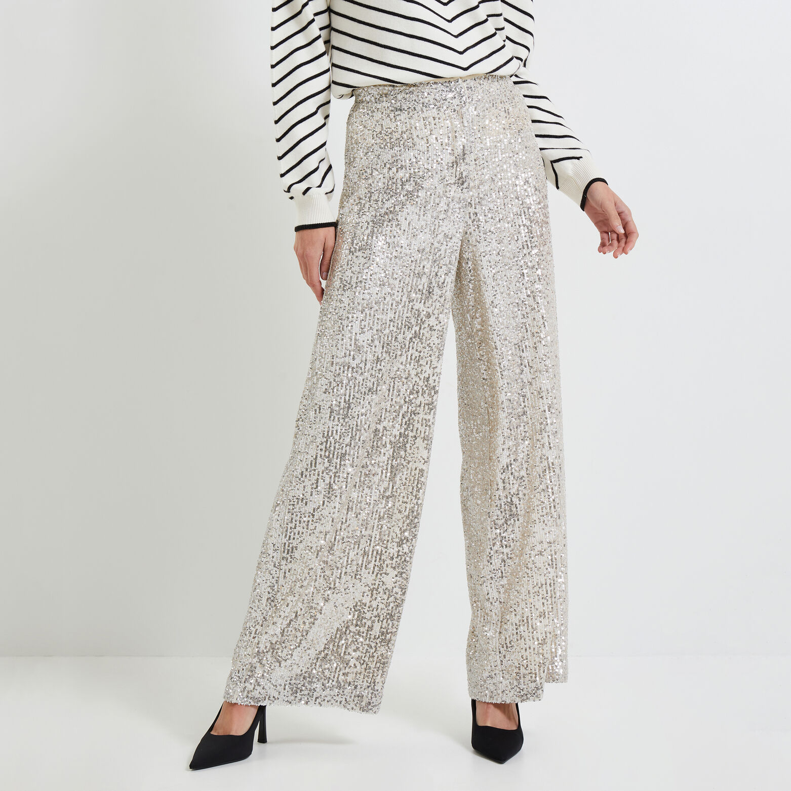 Pantalon flare à sequins femme
