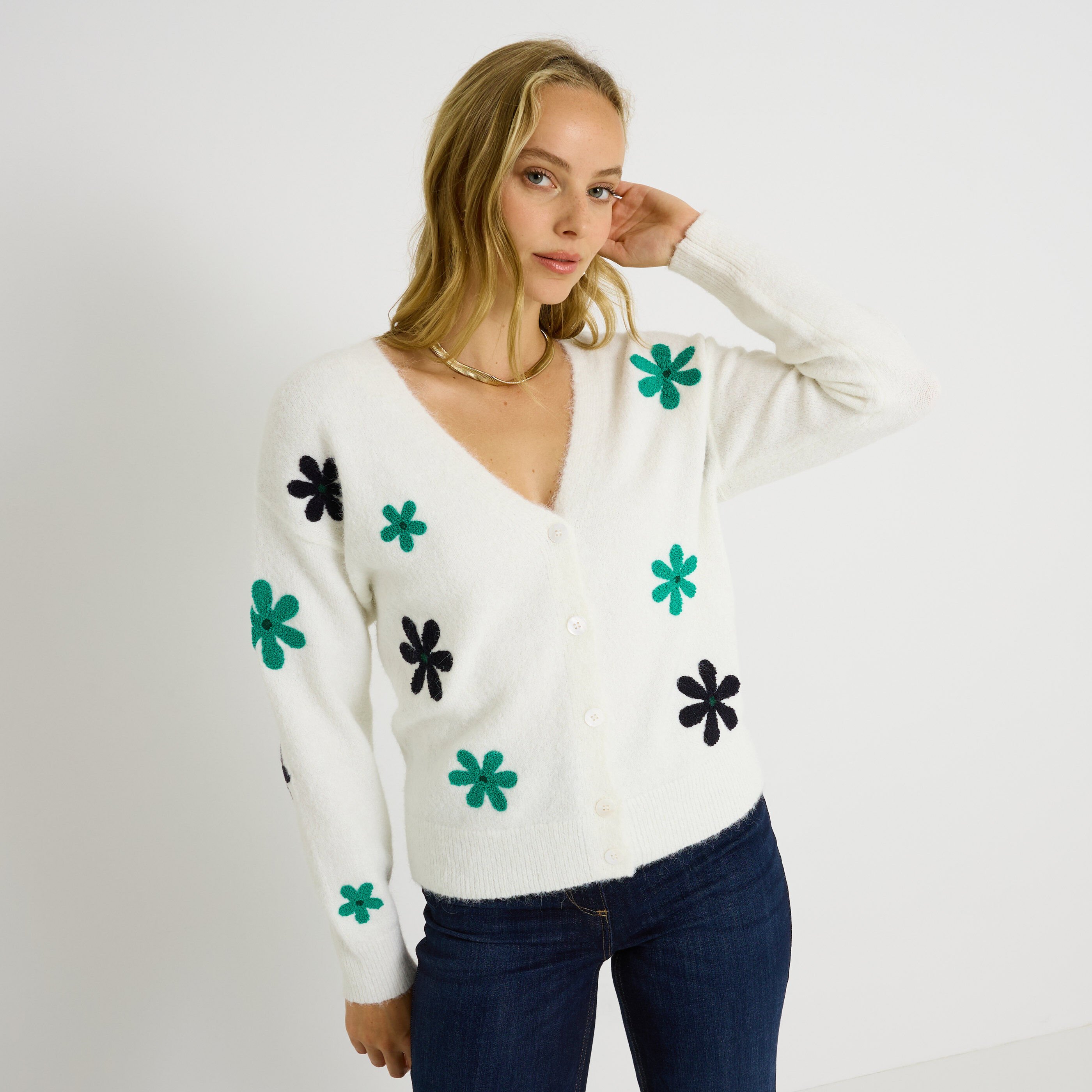 Gilet 2 en 1 fleurs brod&eacute;es femme