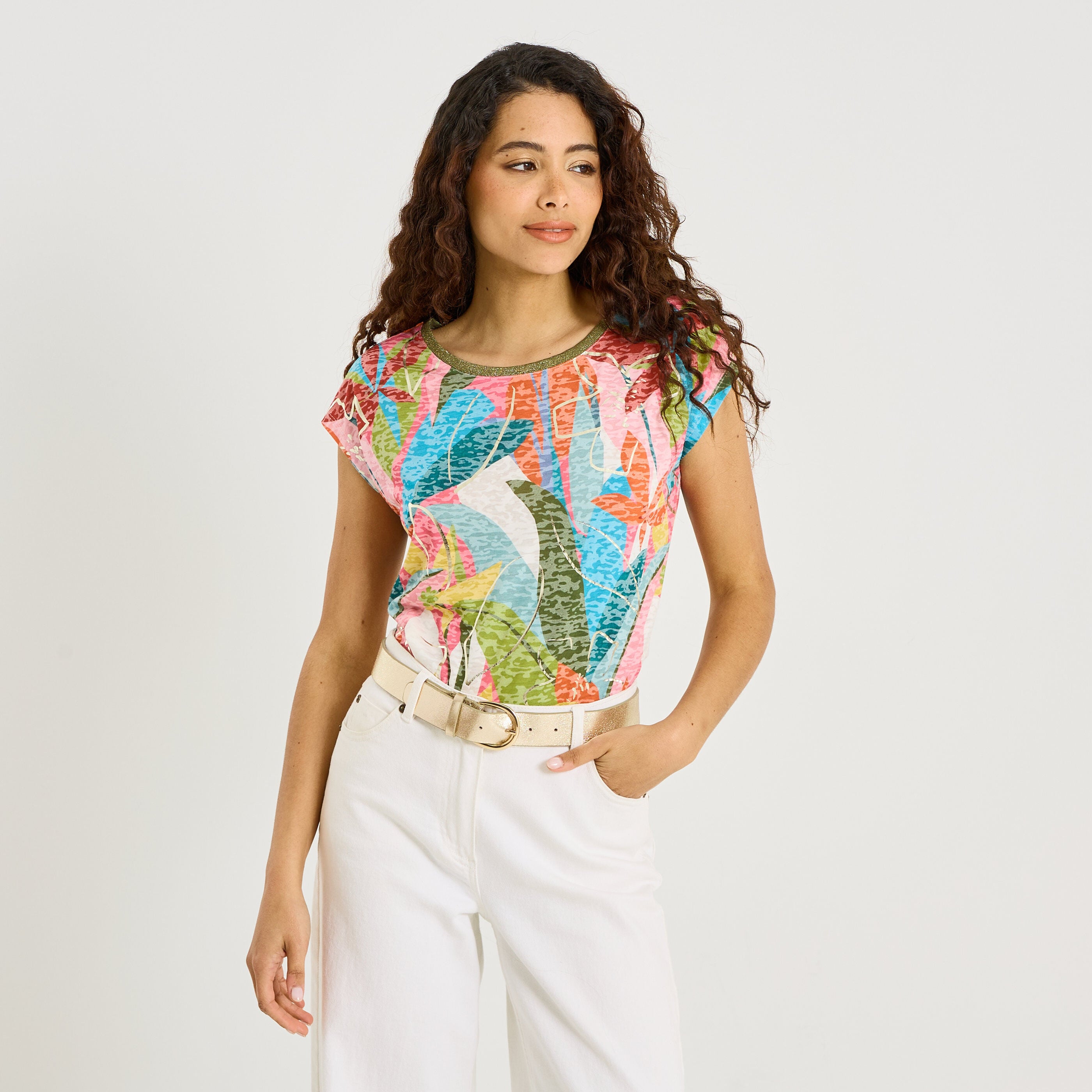 T-shirt imprim&eacute; tropical femme