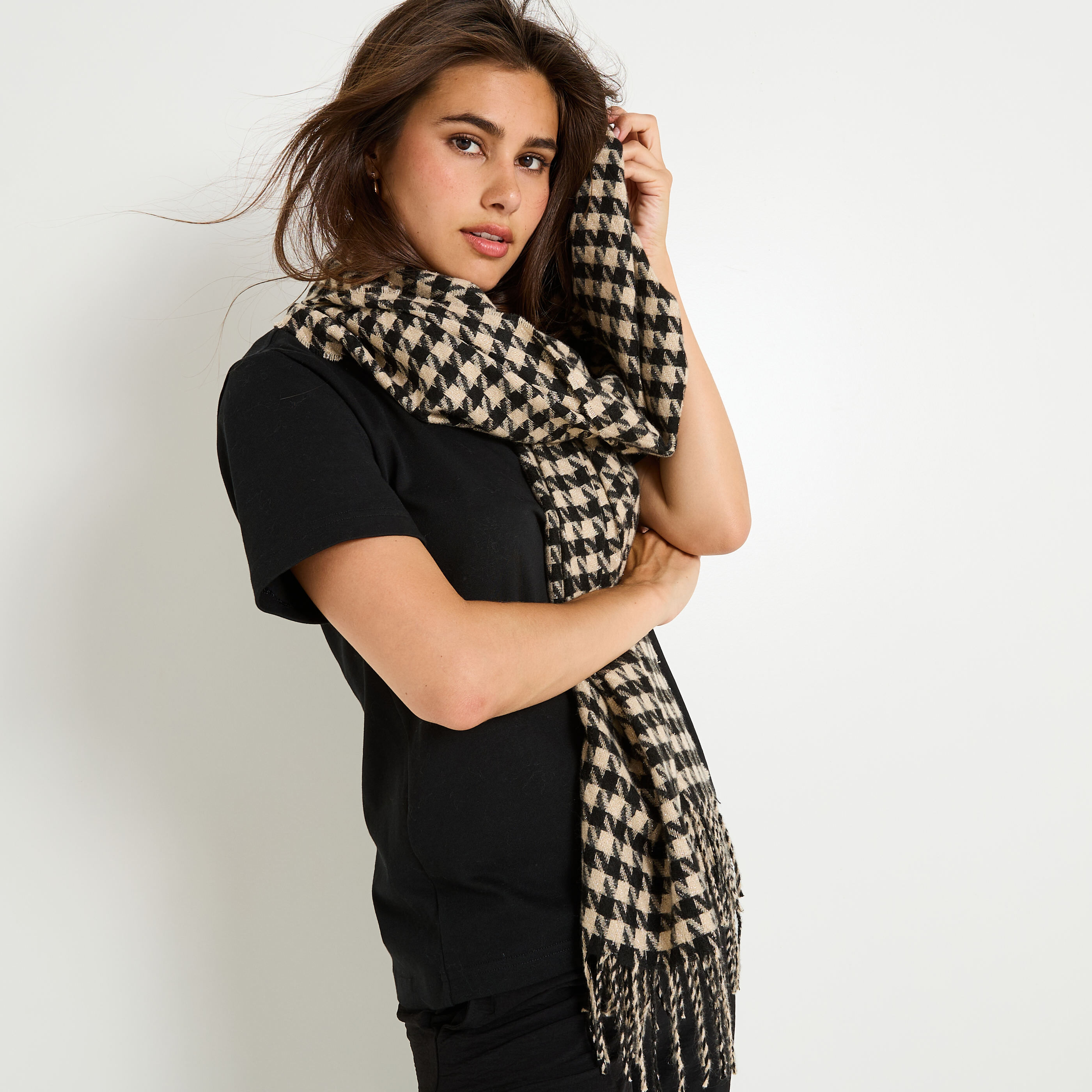 Echarpe motif pied de poule femme