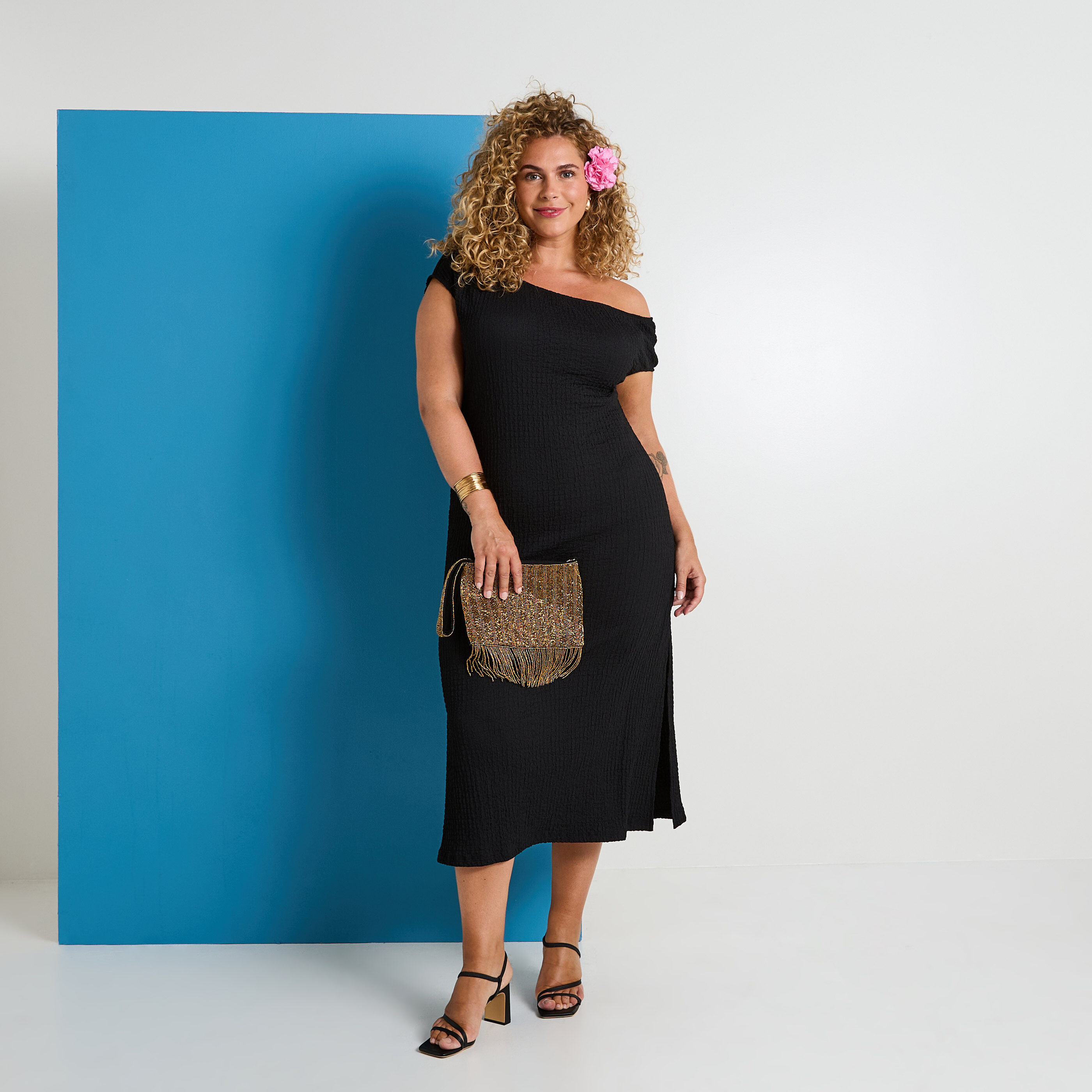 Robe longue en maille gaufr&eacute;e