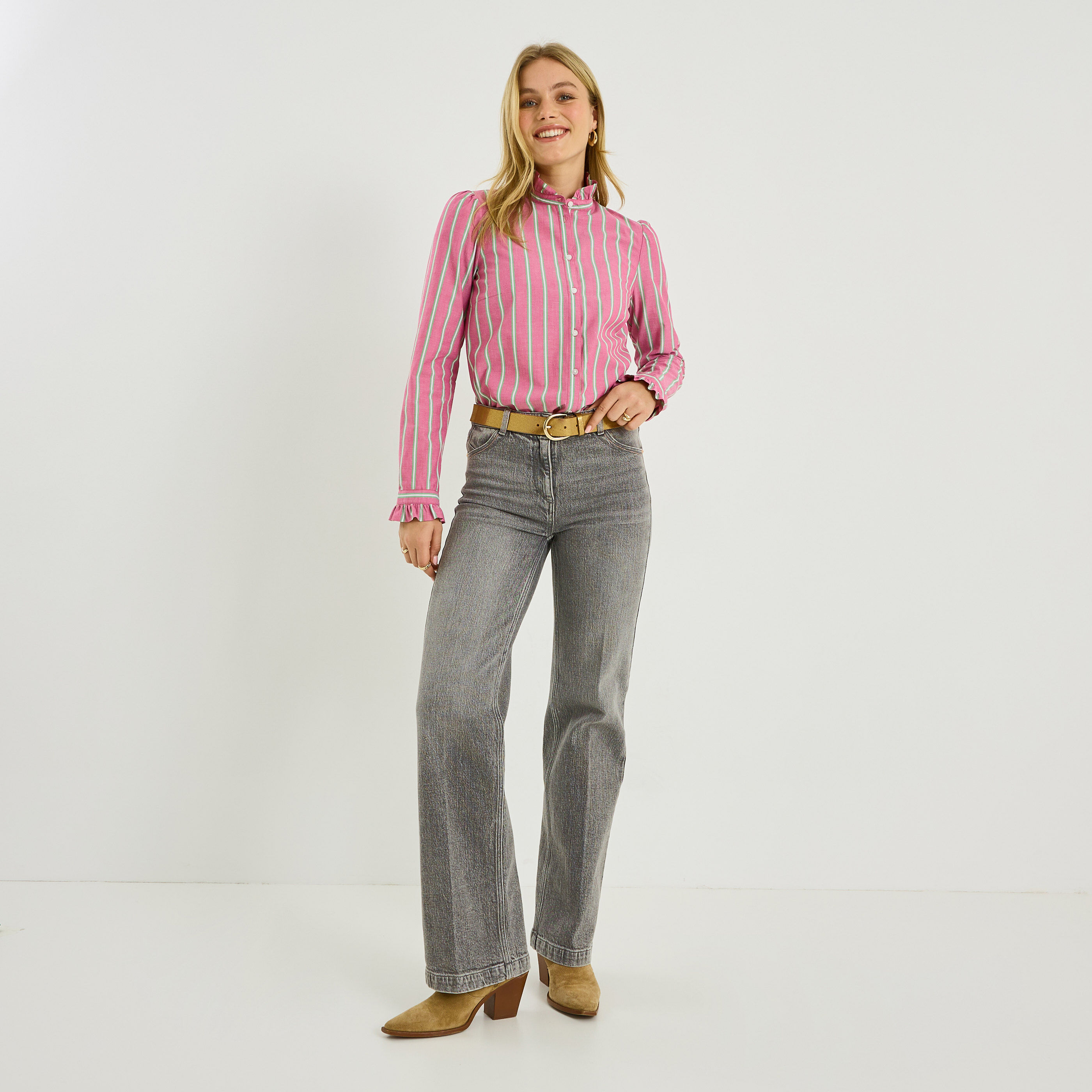 Chemise ray&eacute;e col victorien femme