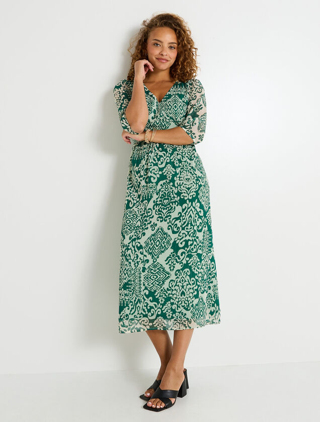 Robe longue imprimée col V 