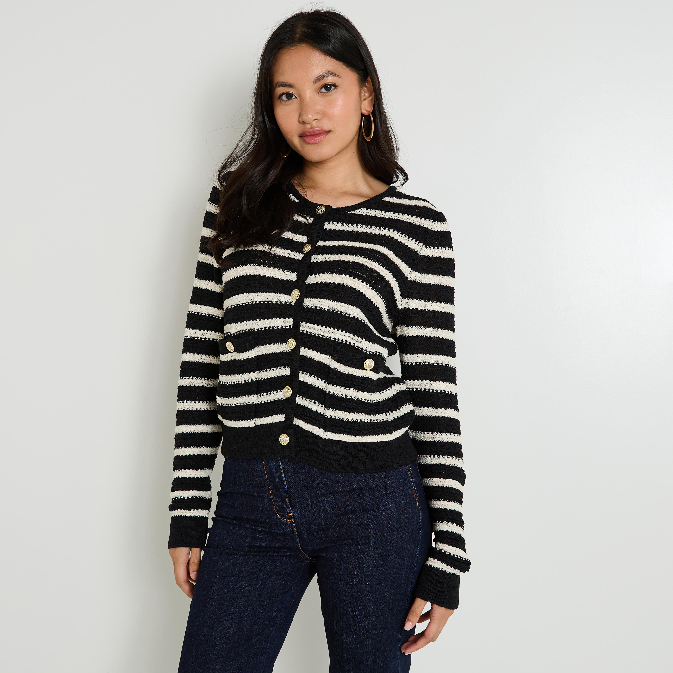 Gilet court bicolore femme