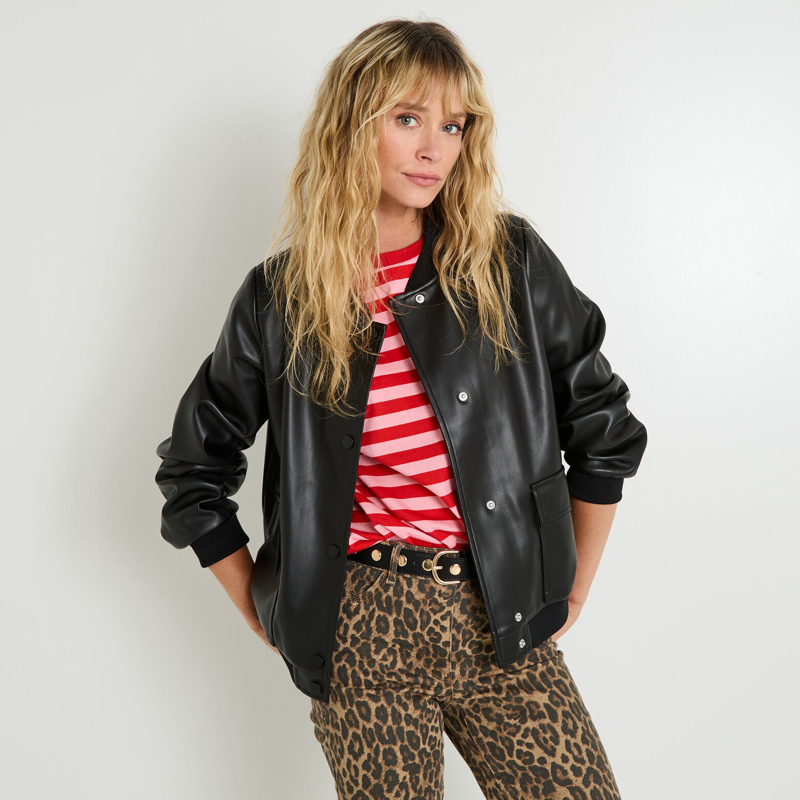 Bomber en simili cuir femme