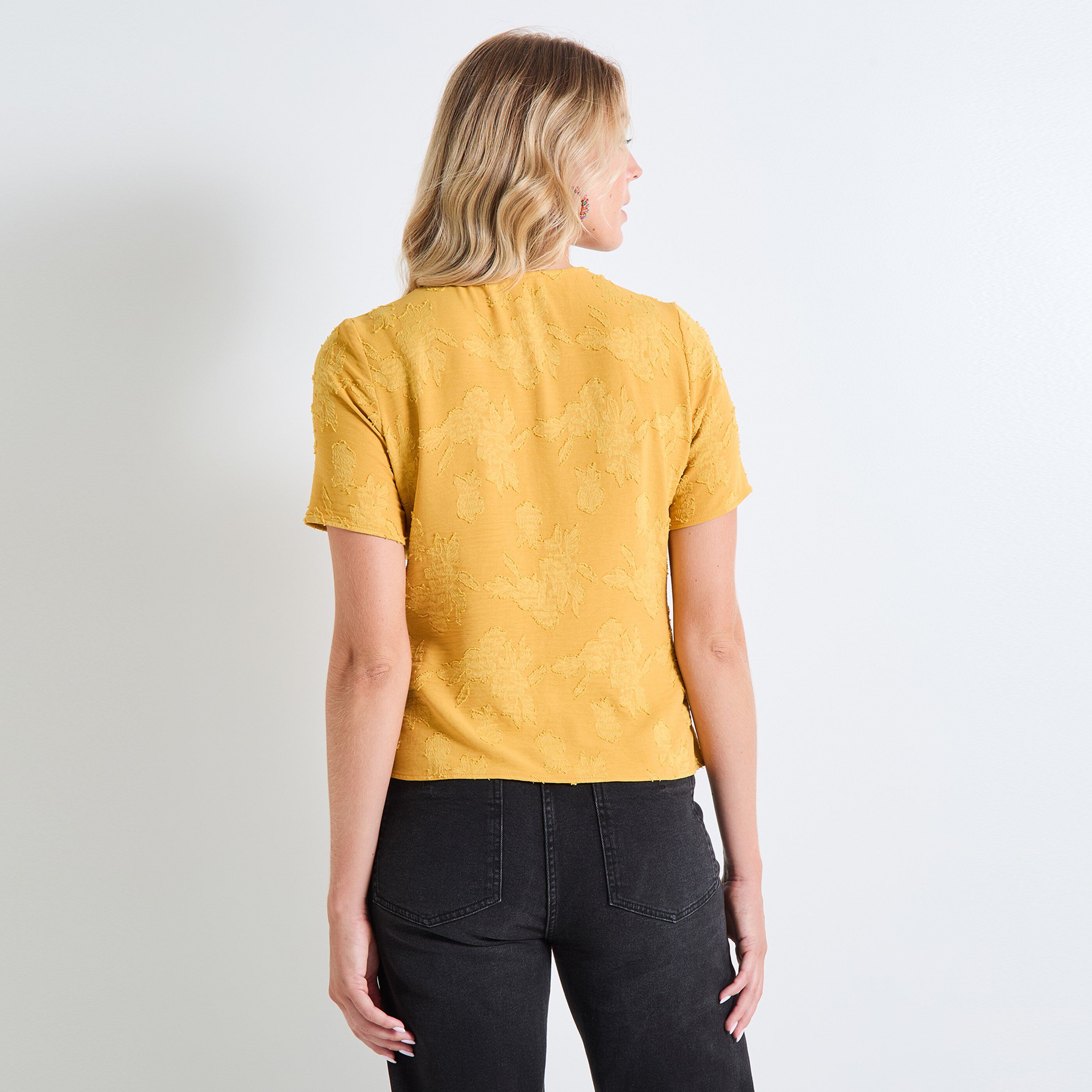 Blouse col V manches courtes femme