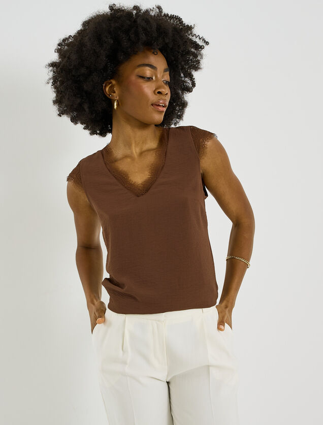 Blouse sans manches col V femme