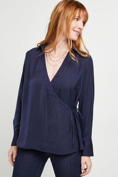 Blouse cache coeur satin femme