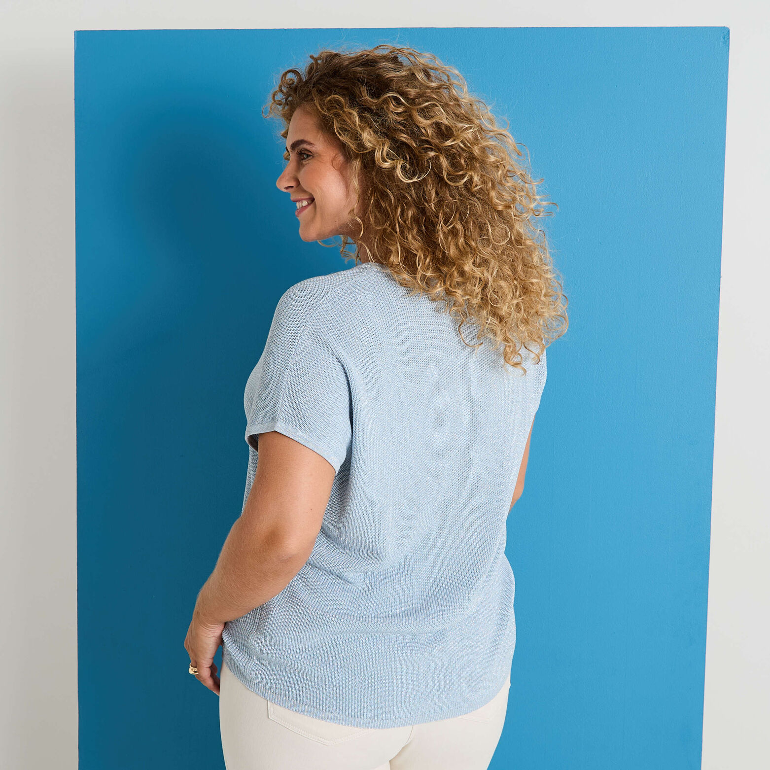 Pull vintage à manches courtes et col rond pour femme Pull vintage à manches courtes et col rond pour femme
