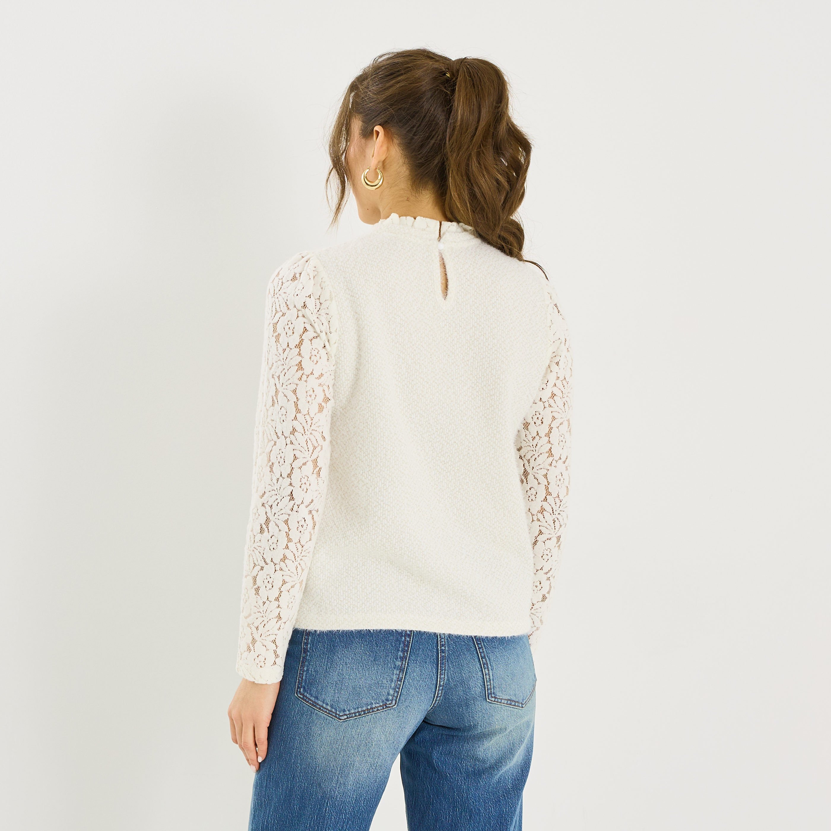 T-shirt bi-mati&egrave;re brillant femme