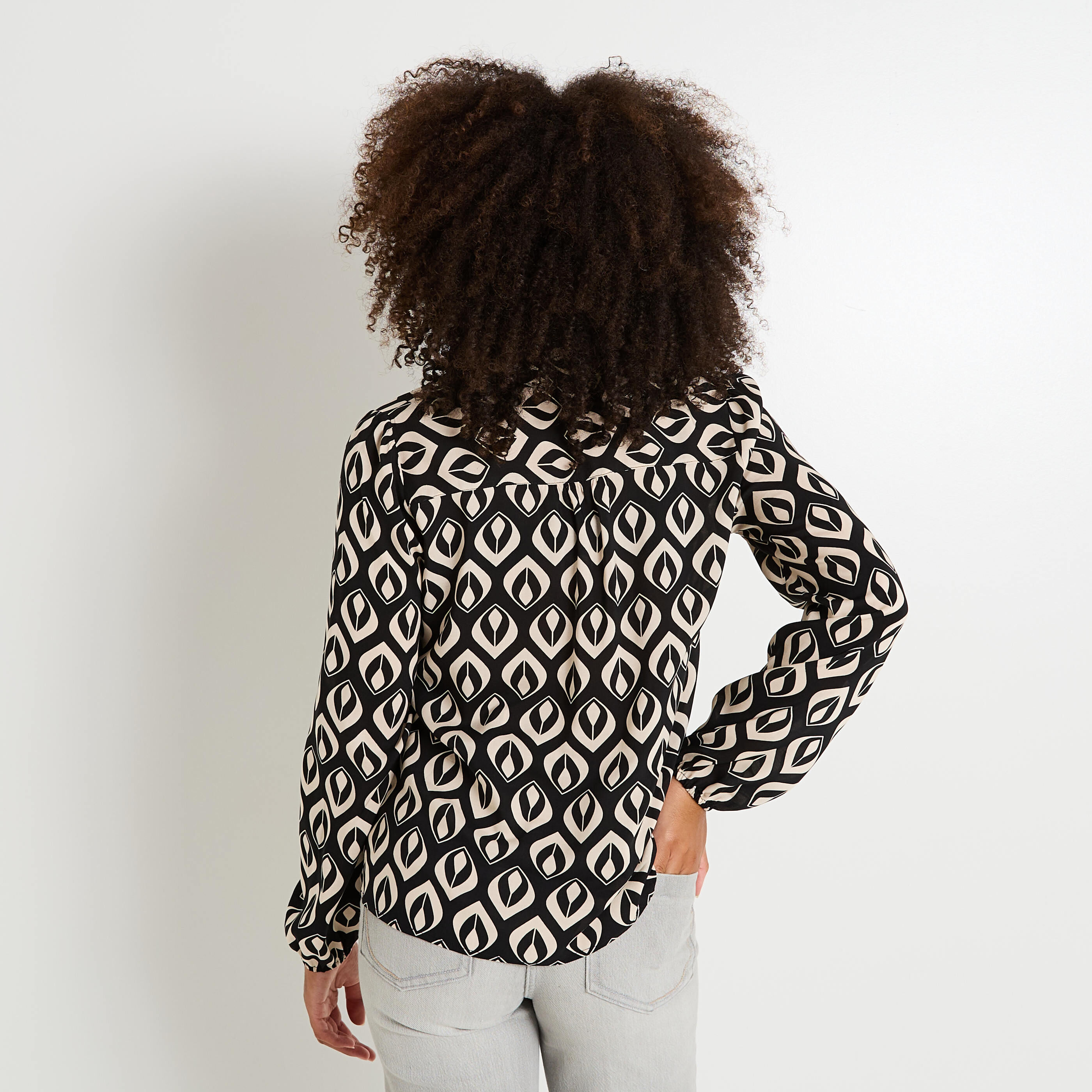 Blouse imprim&eacute;e &agrave; col chemise femme