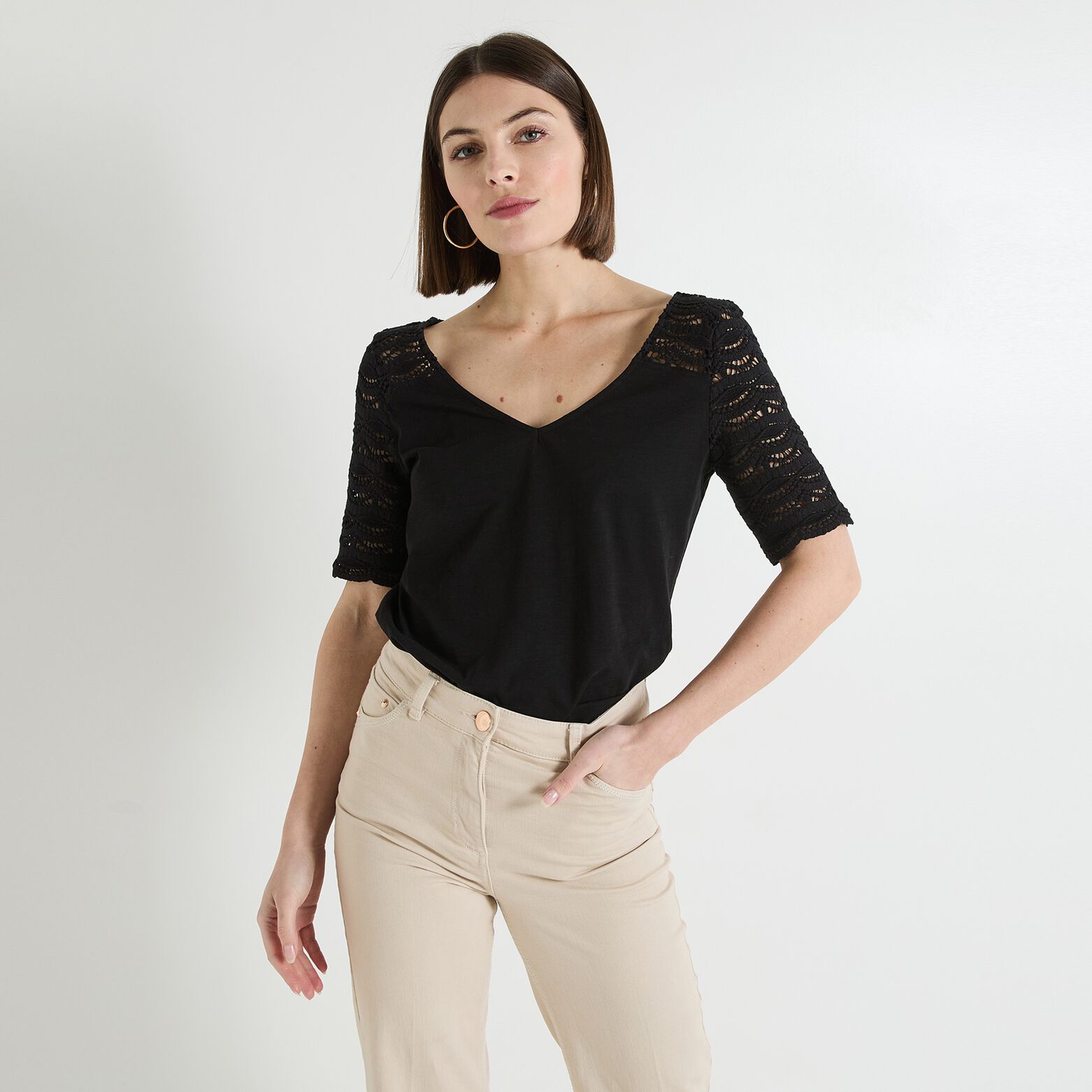T-shirt col V femme