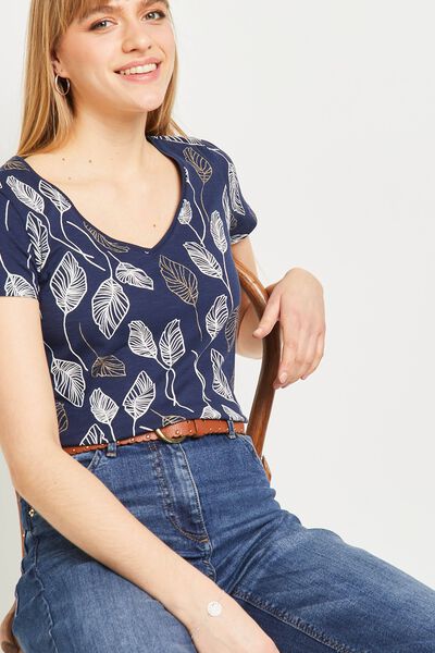 T-shirt imprimé col V femme