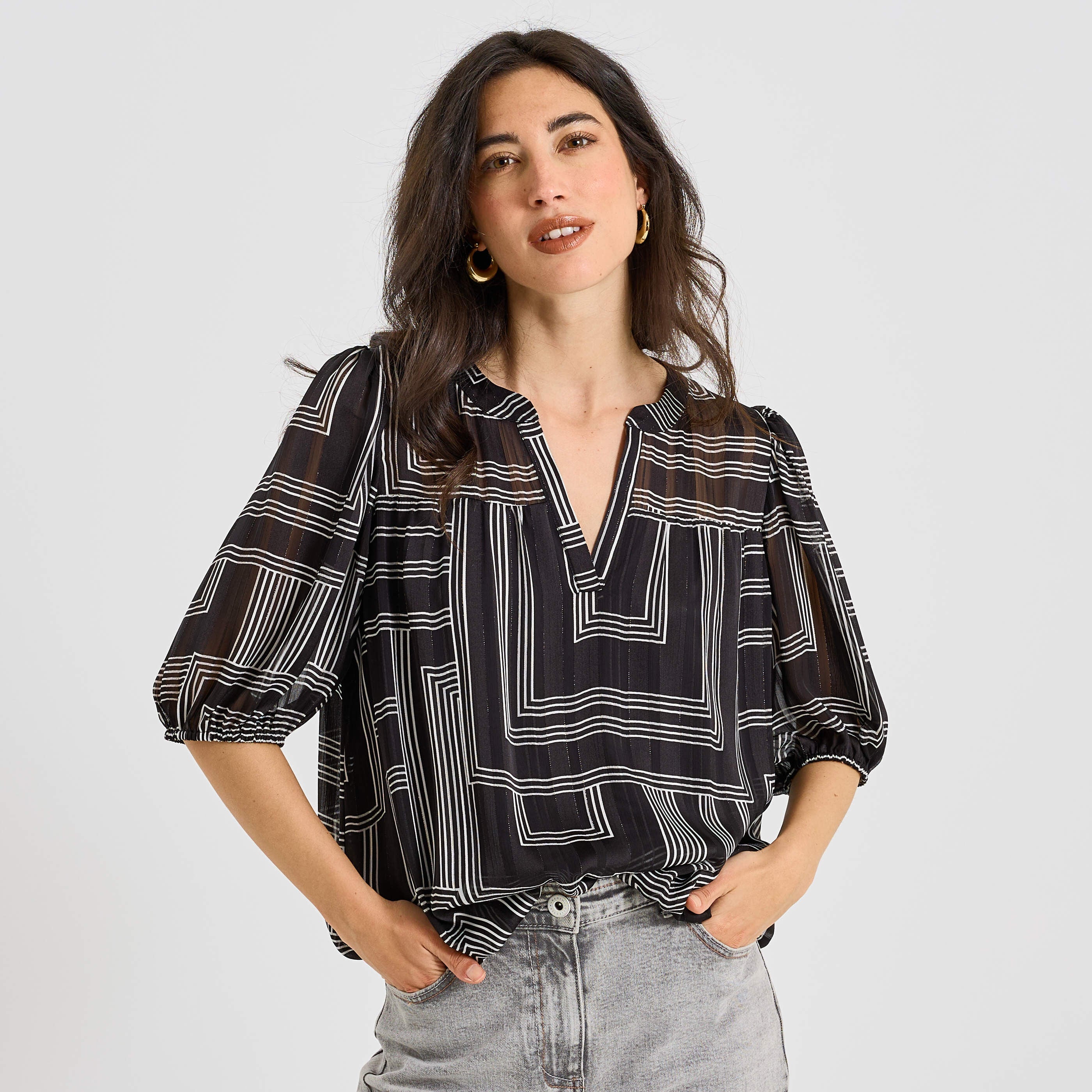 Blouse imprim&eacute; g&eacute;om&eacute;trique femme