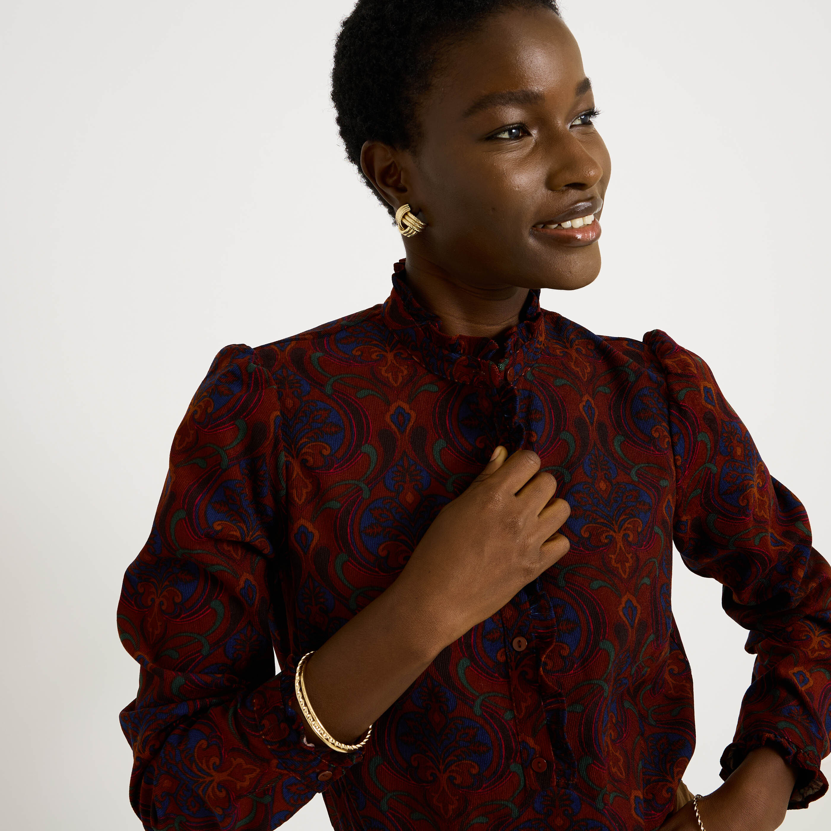 Chemise en velours imprim&eacute; femme