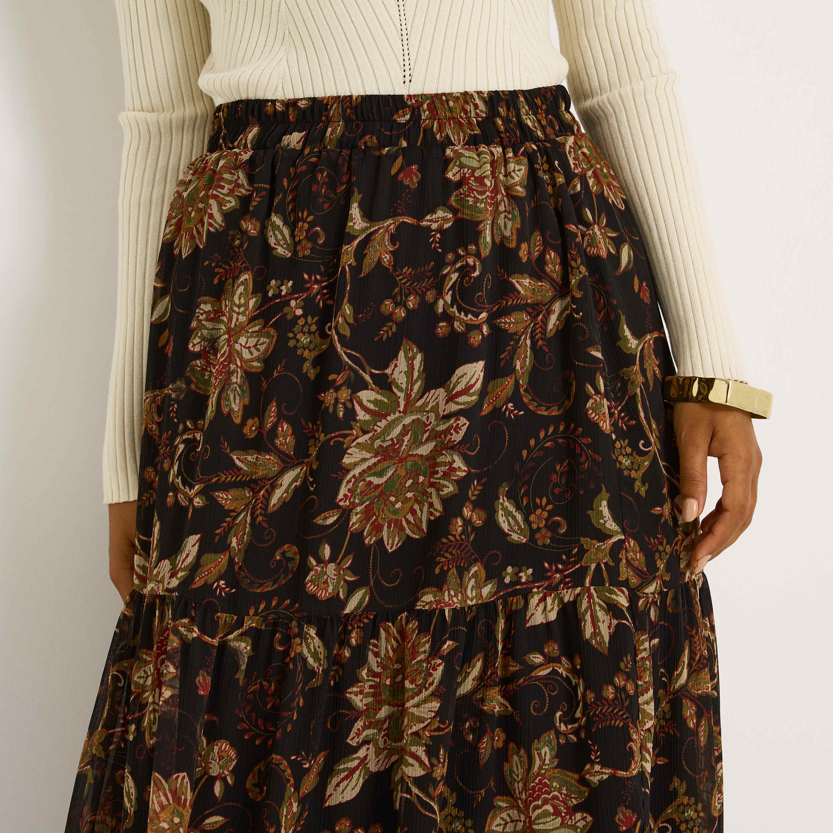 Jupe longue imprim&eacute;e en voile 