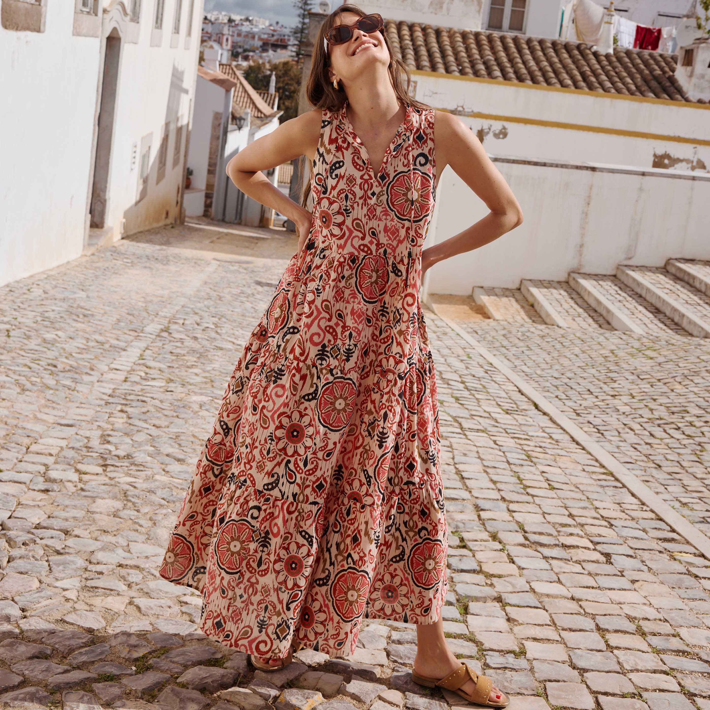 Robe longue boh&egrave;me imprim&eacute;e