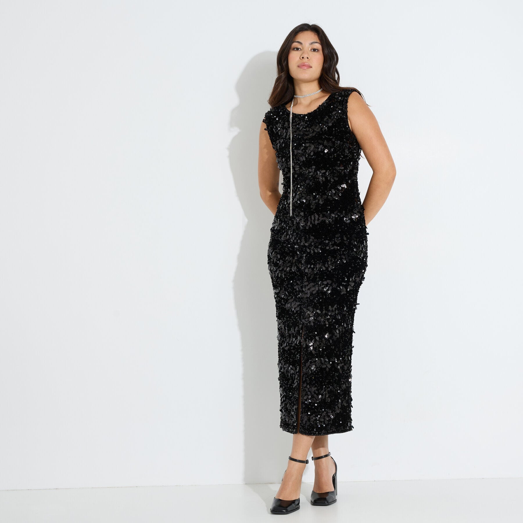 Robe longue &agrave; sequins femme