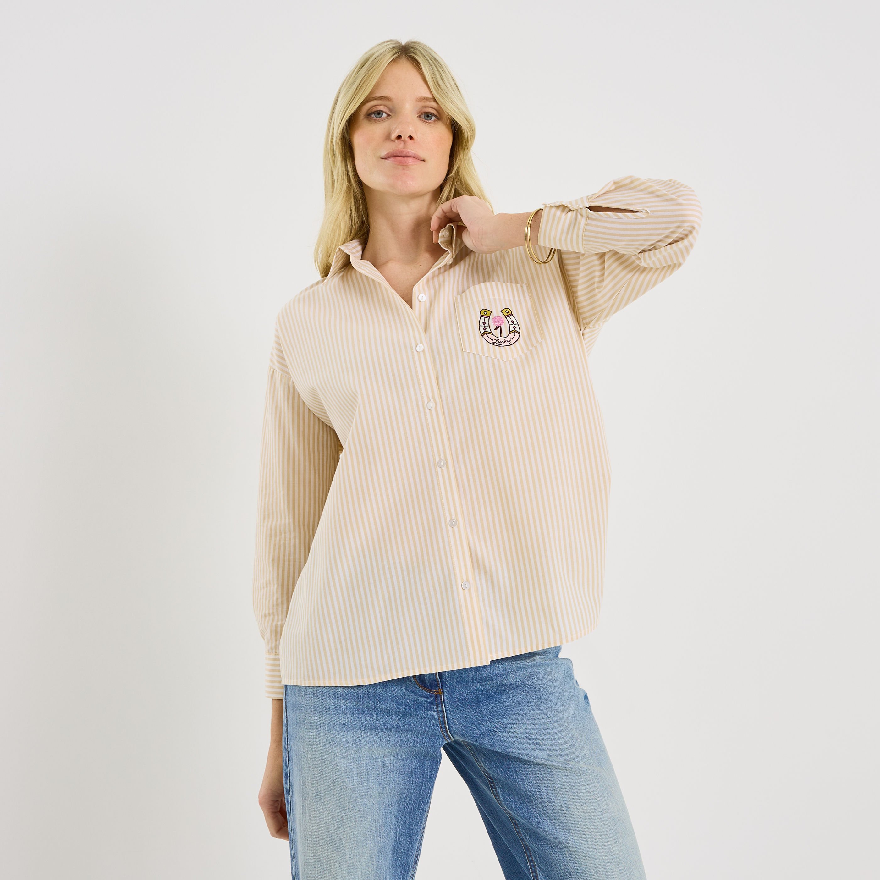 Chemise ray&eacute;e avec broderie femme