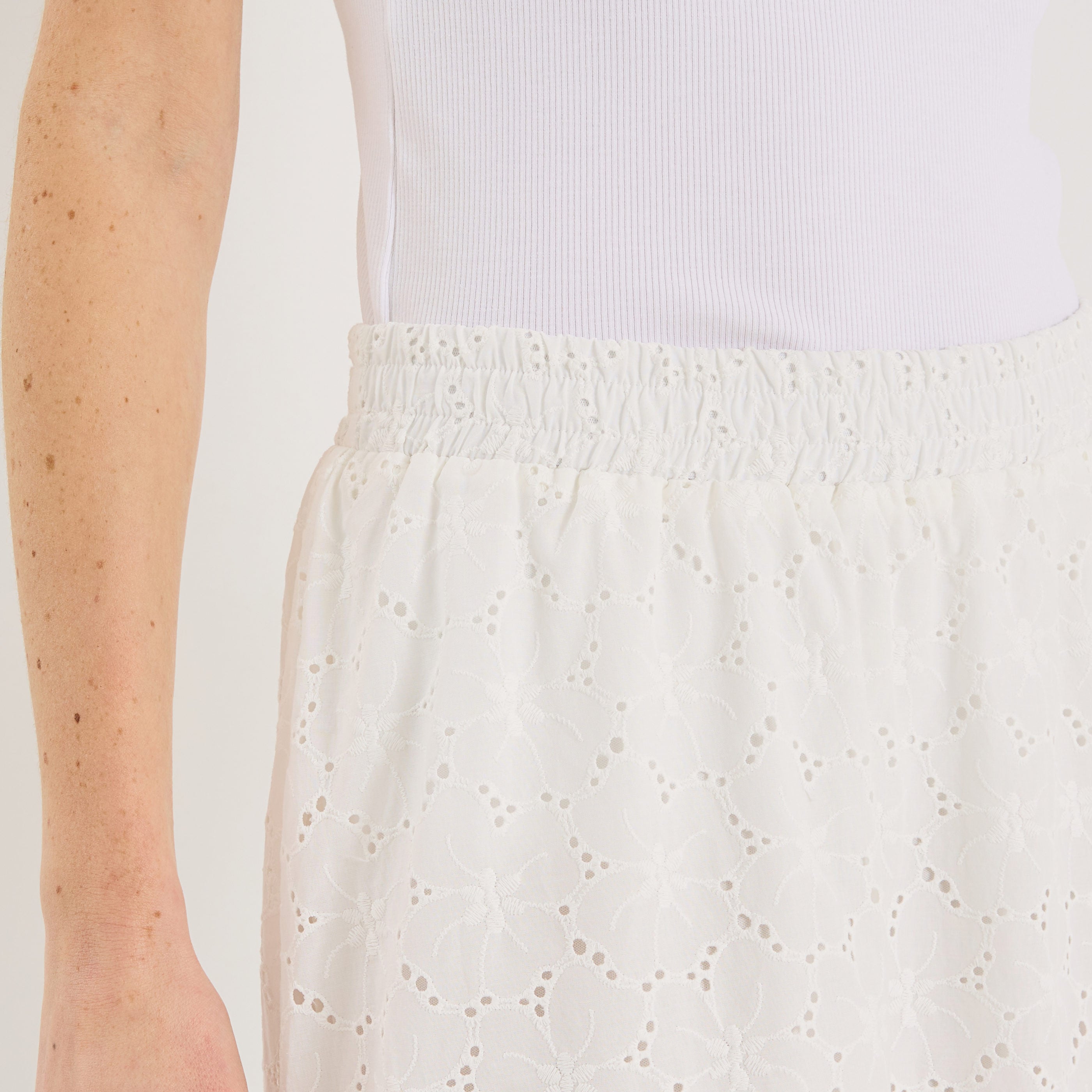 Jupe longue &eacute;vas&eacute;e broderie anglaise