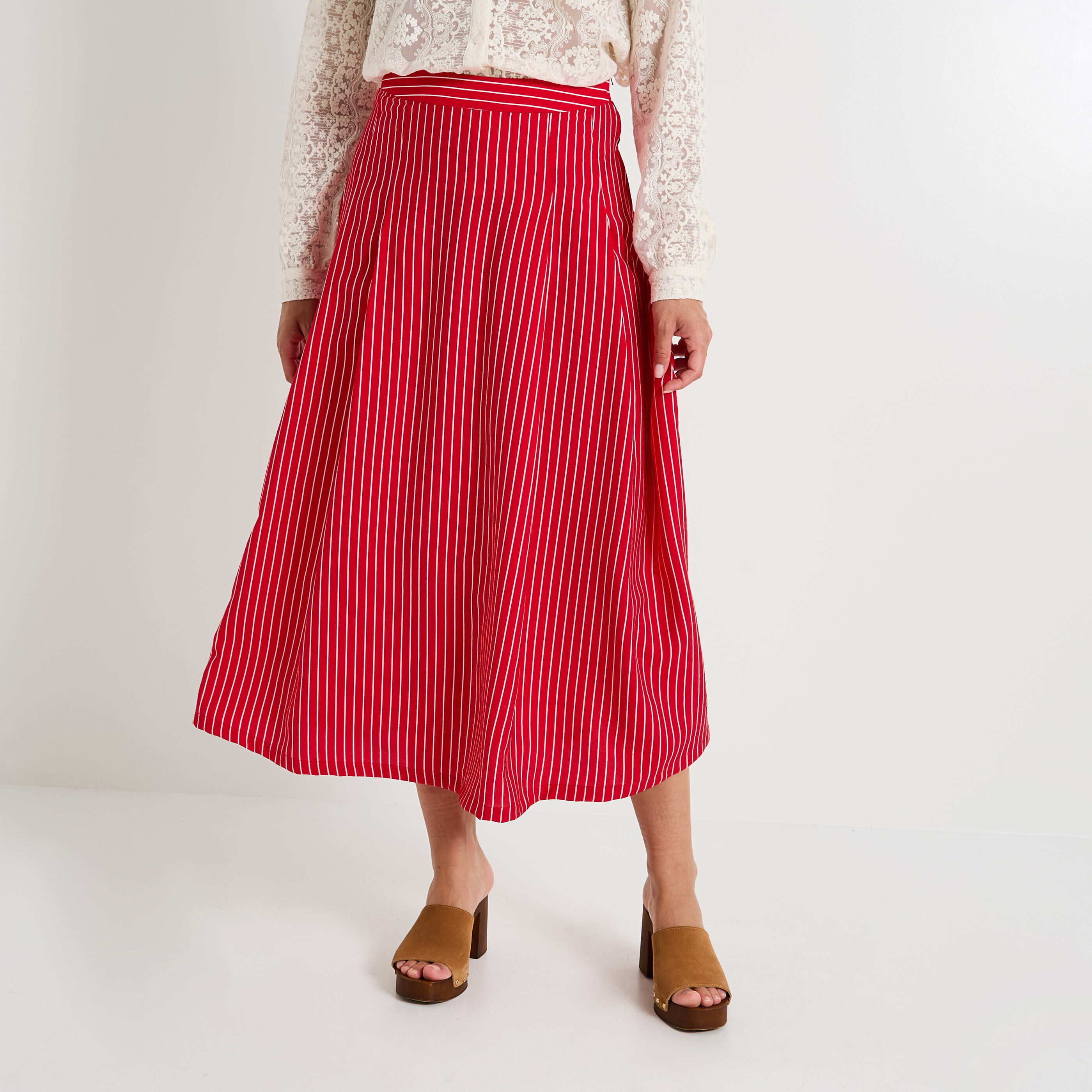 Jupe longue &eacute;vas&eacute;e &agrave; rayures