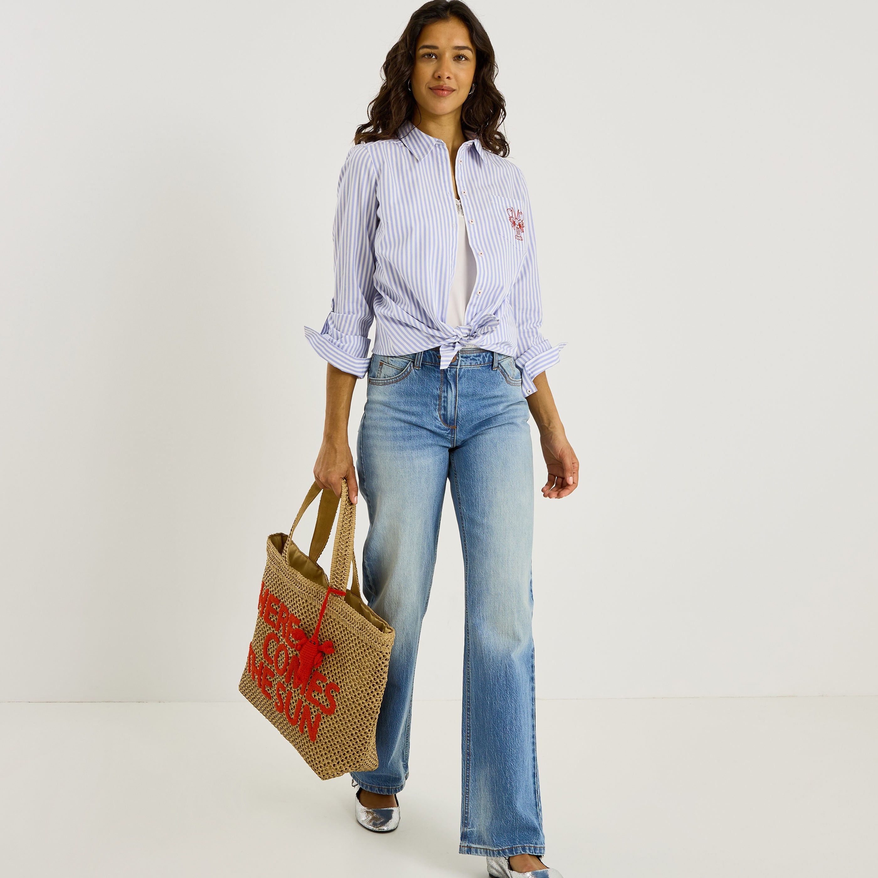 Chemise ray&eacute;e &agrave; broderies femme