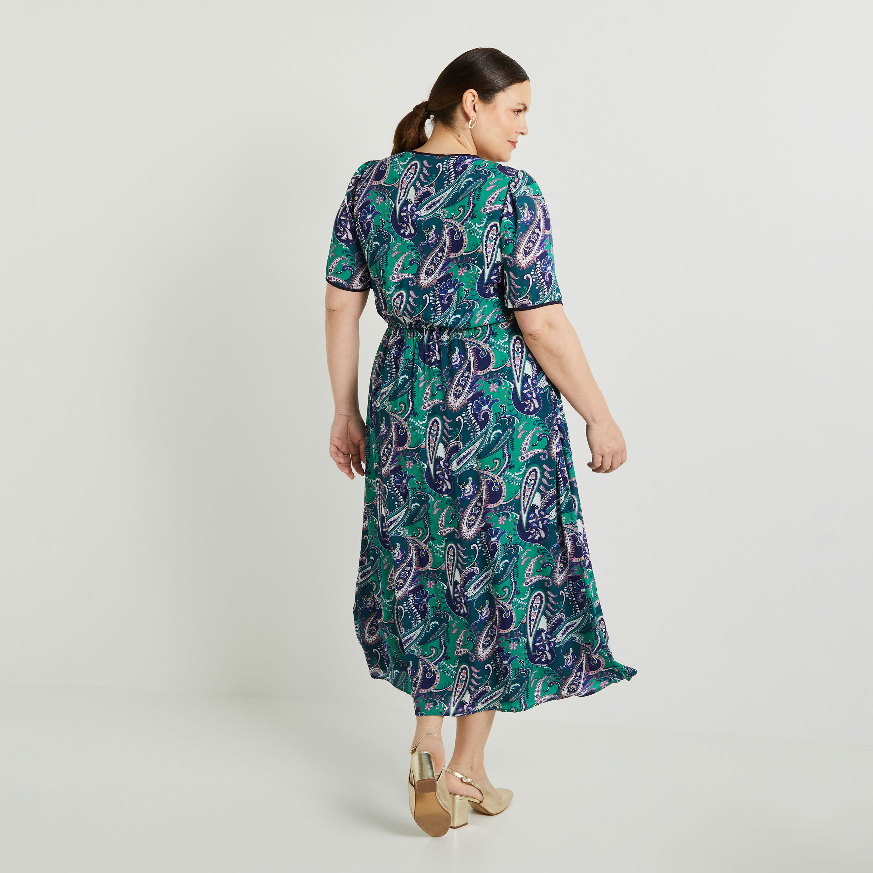 Robe longue imprim&eacute;e femme