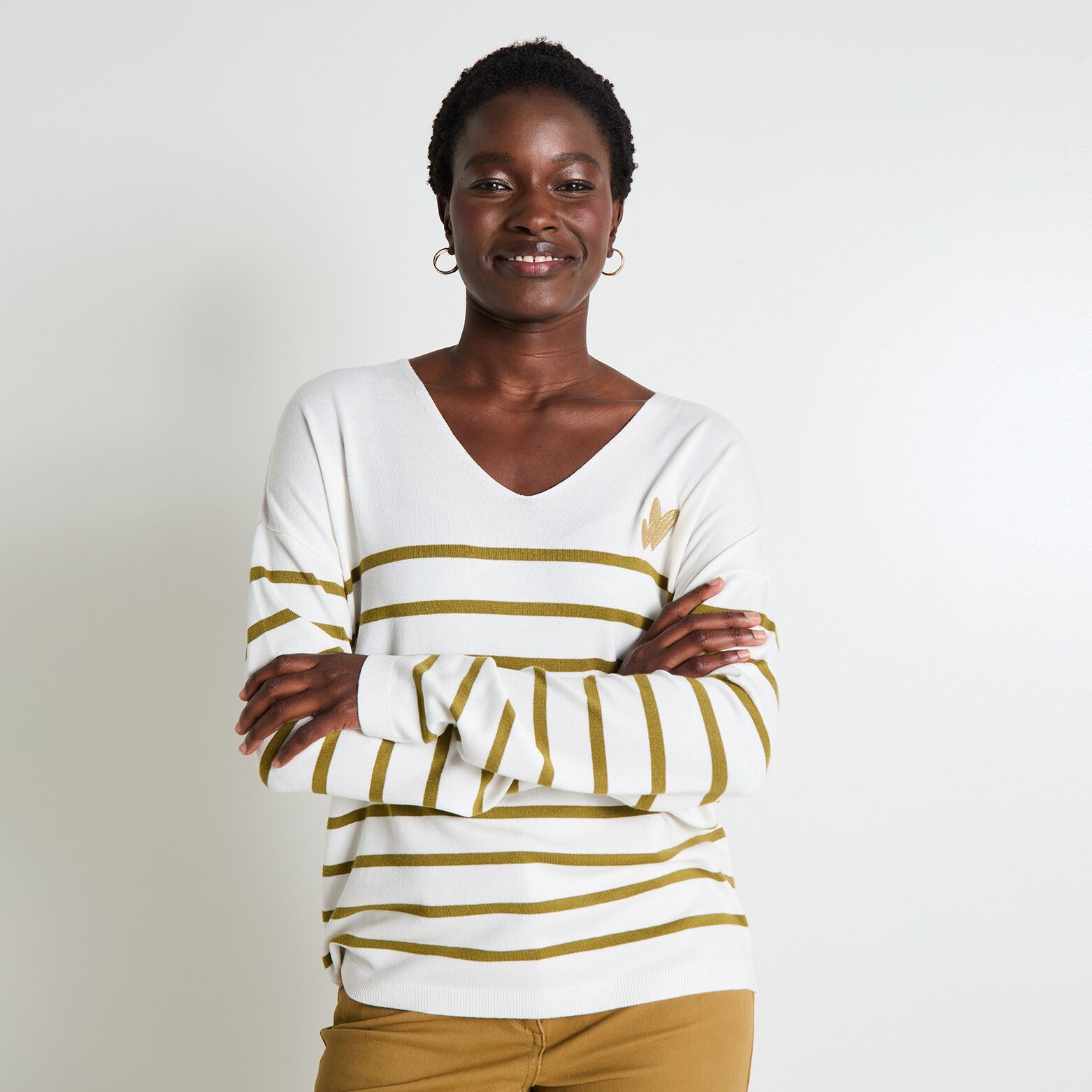 Pull col V femme