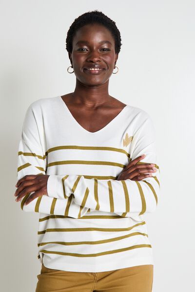 Pull col V femme