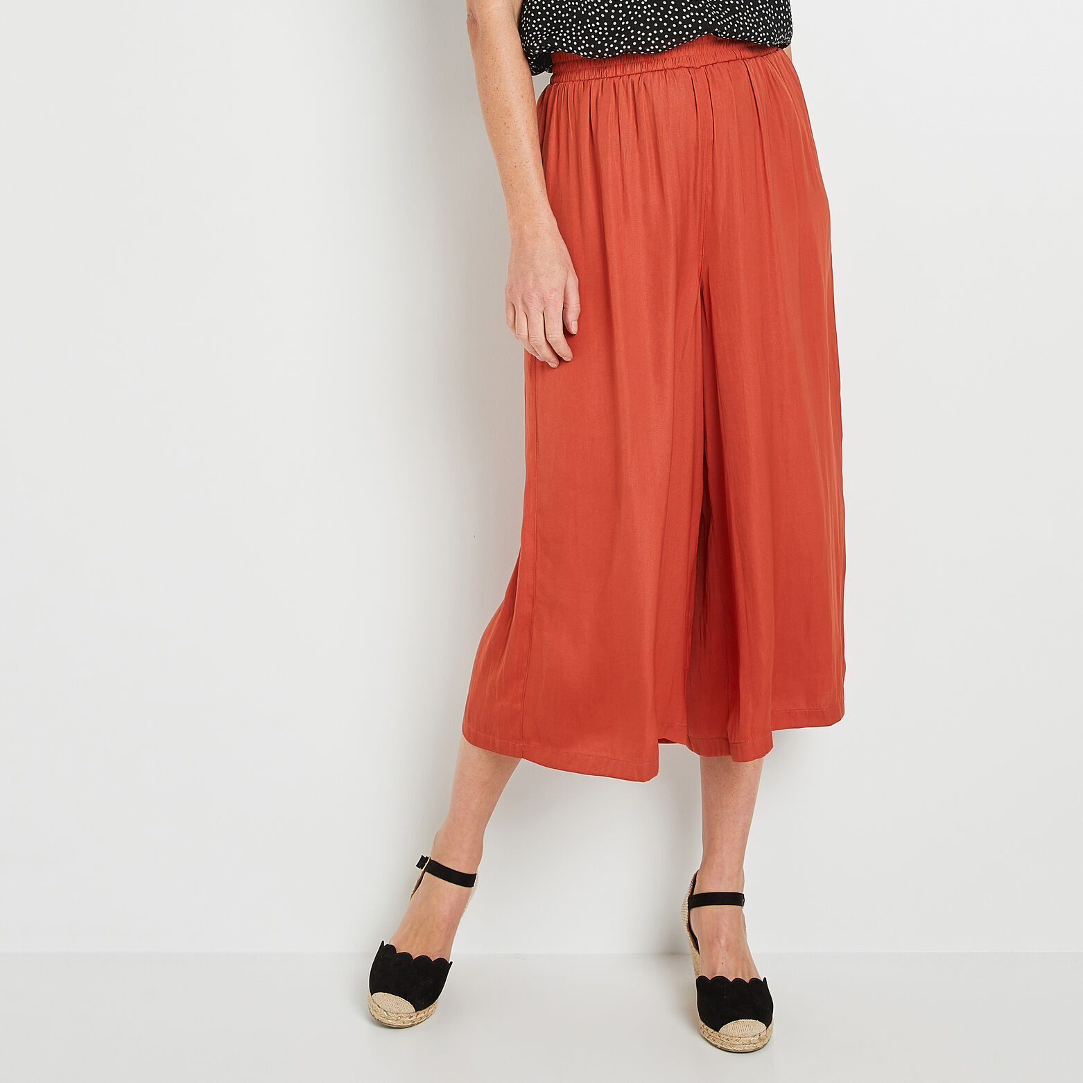 Pantalon large raccourci femme