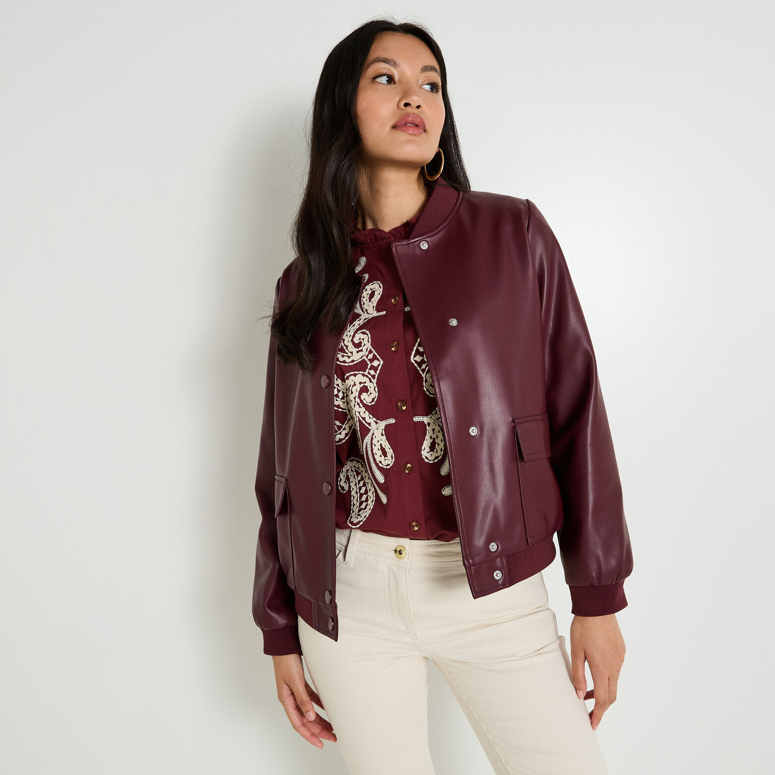 Bomber en simili cuir femme