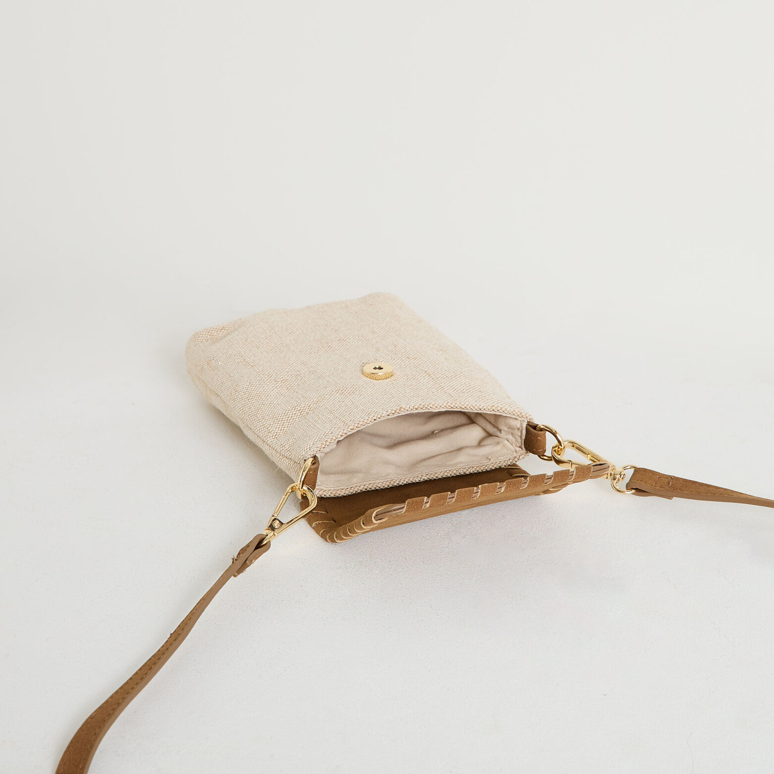 Pochette téléphone bi-matière femme