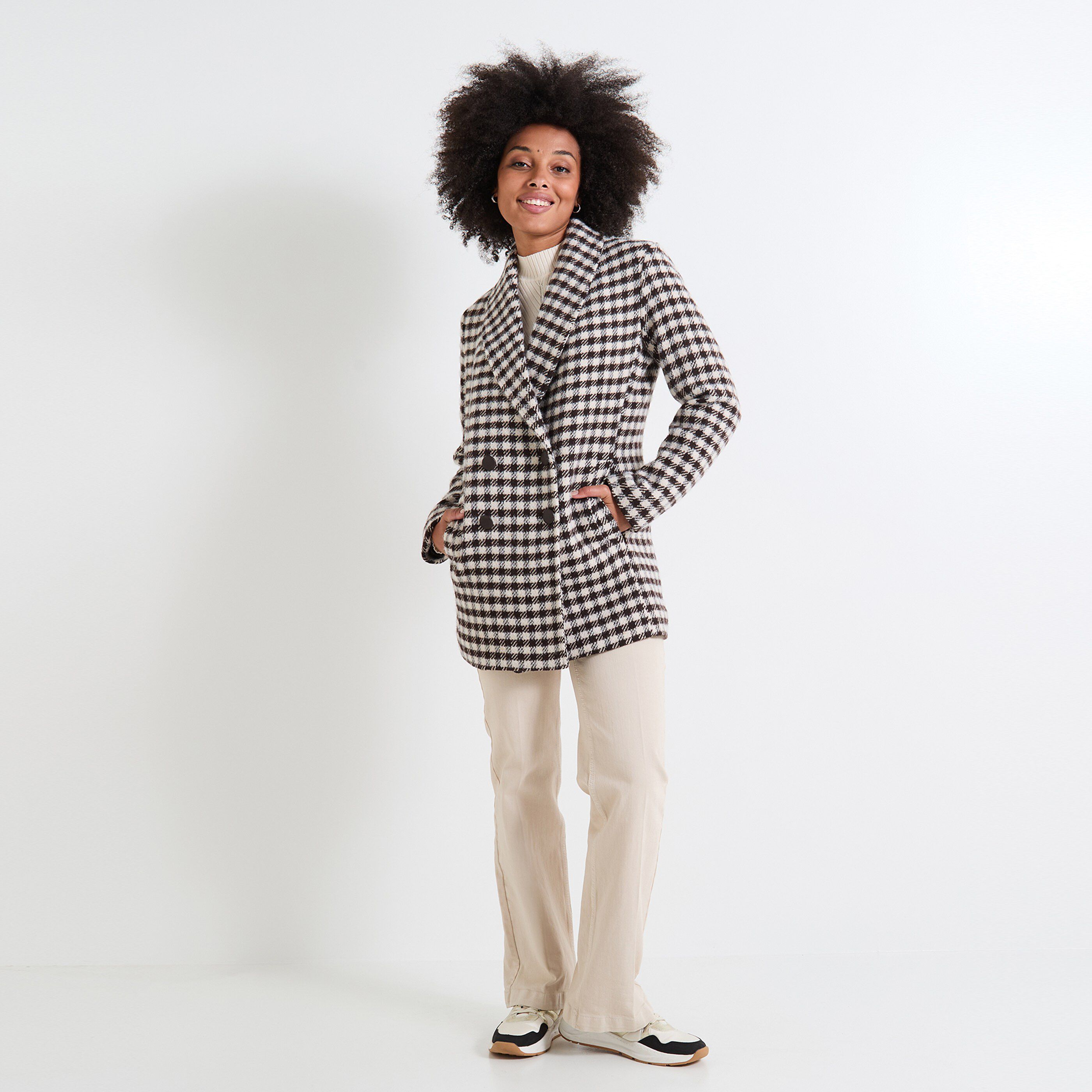 Manteau &agrave; carreaux femme
