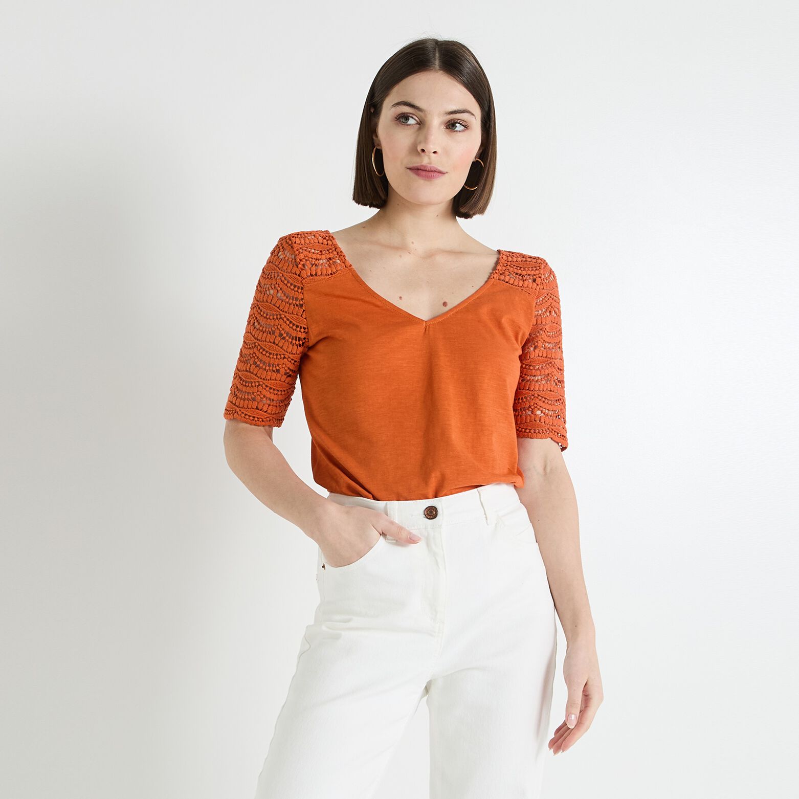 T-shirt col V femme