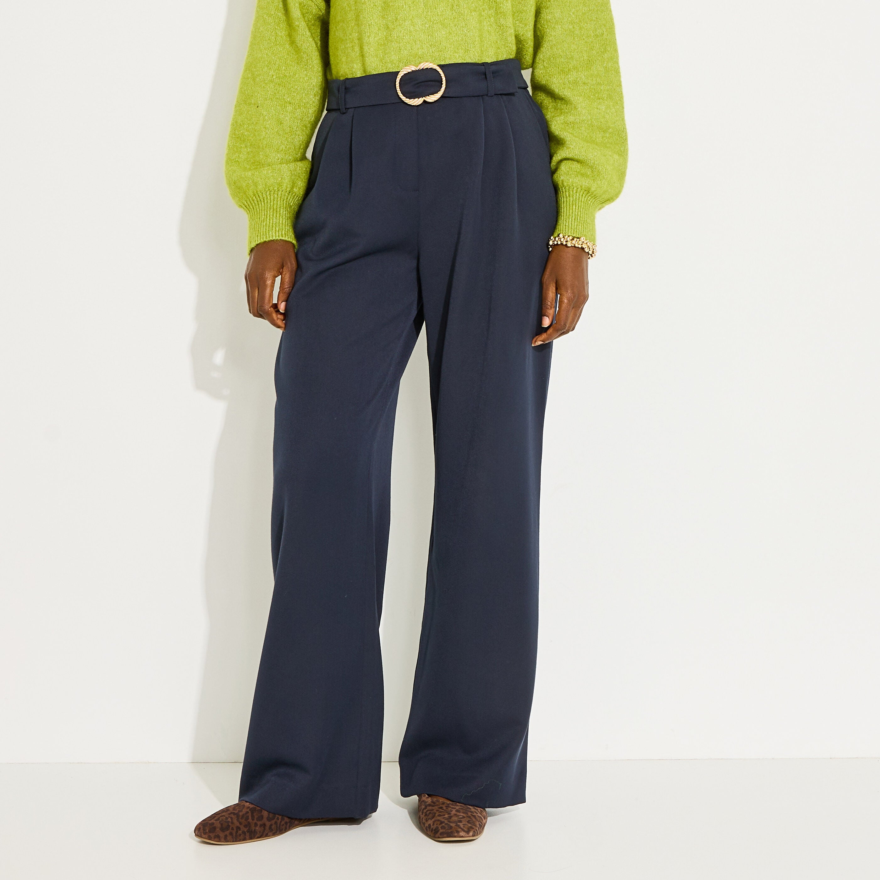 Pantalon large avec ceinture femme