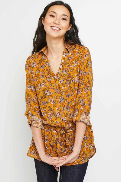 Tunique ceinturée à imprimé fleuri femme