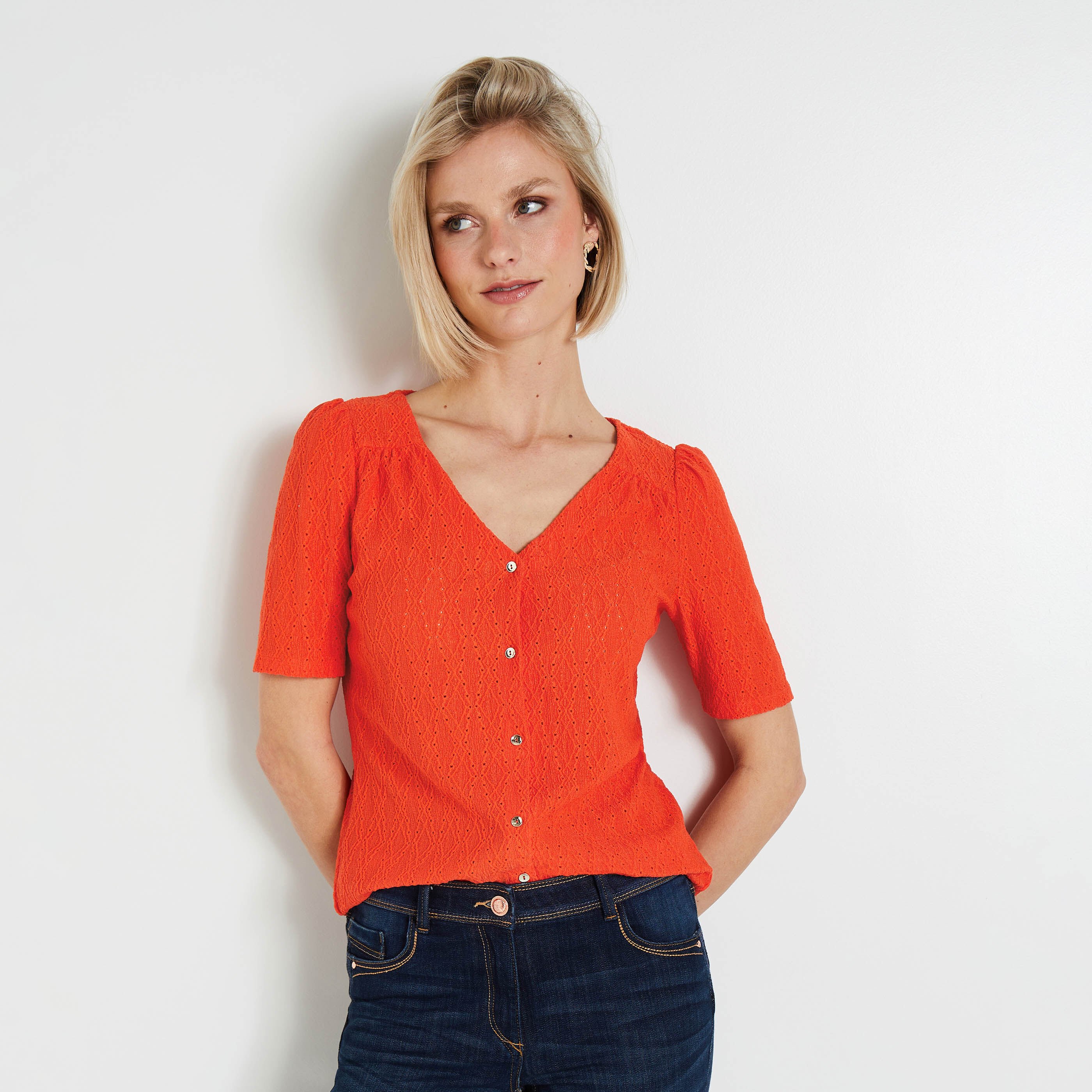 Tshirt maille ajour&eacute;e femme