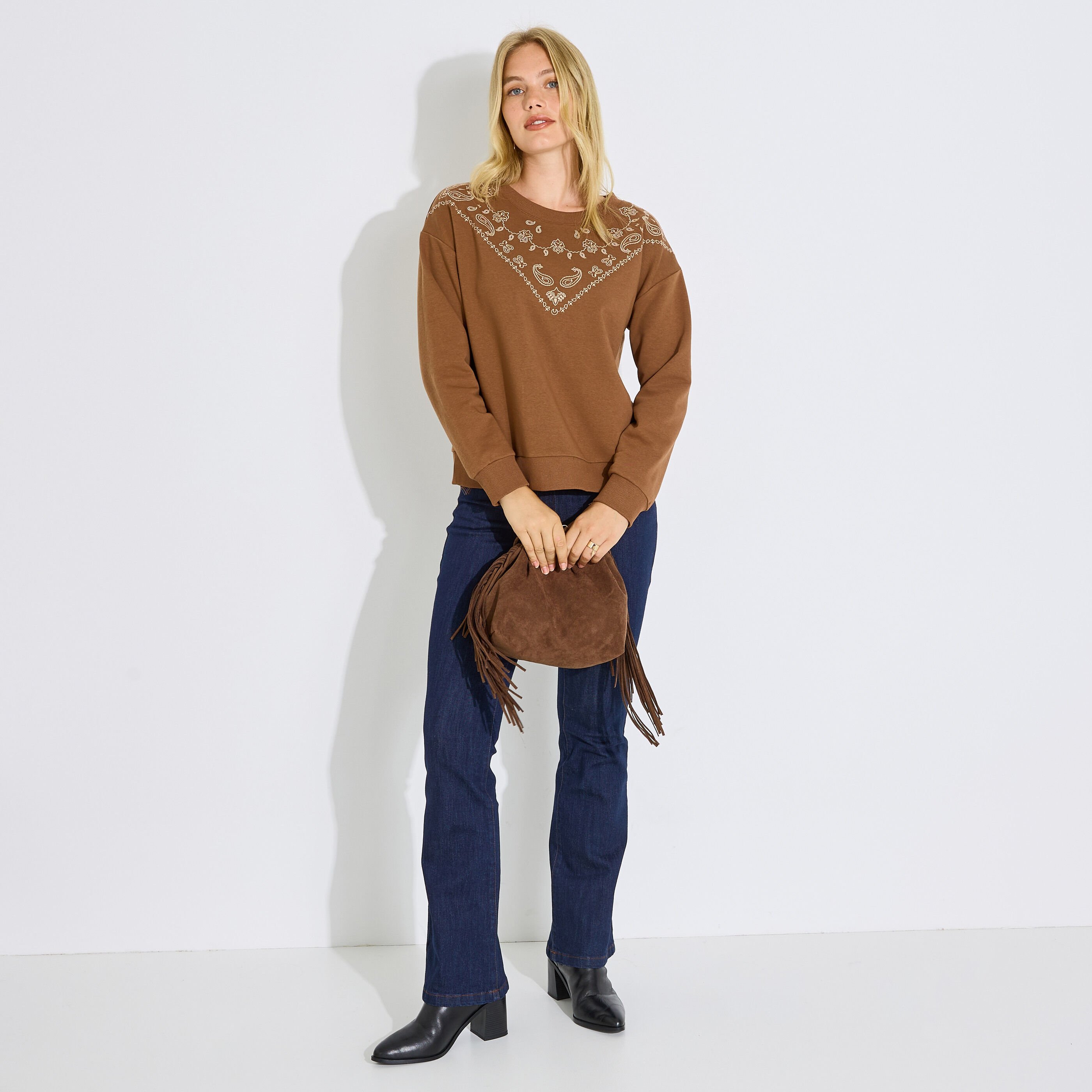 Sweat broderie bandana femme