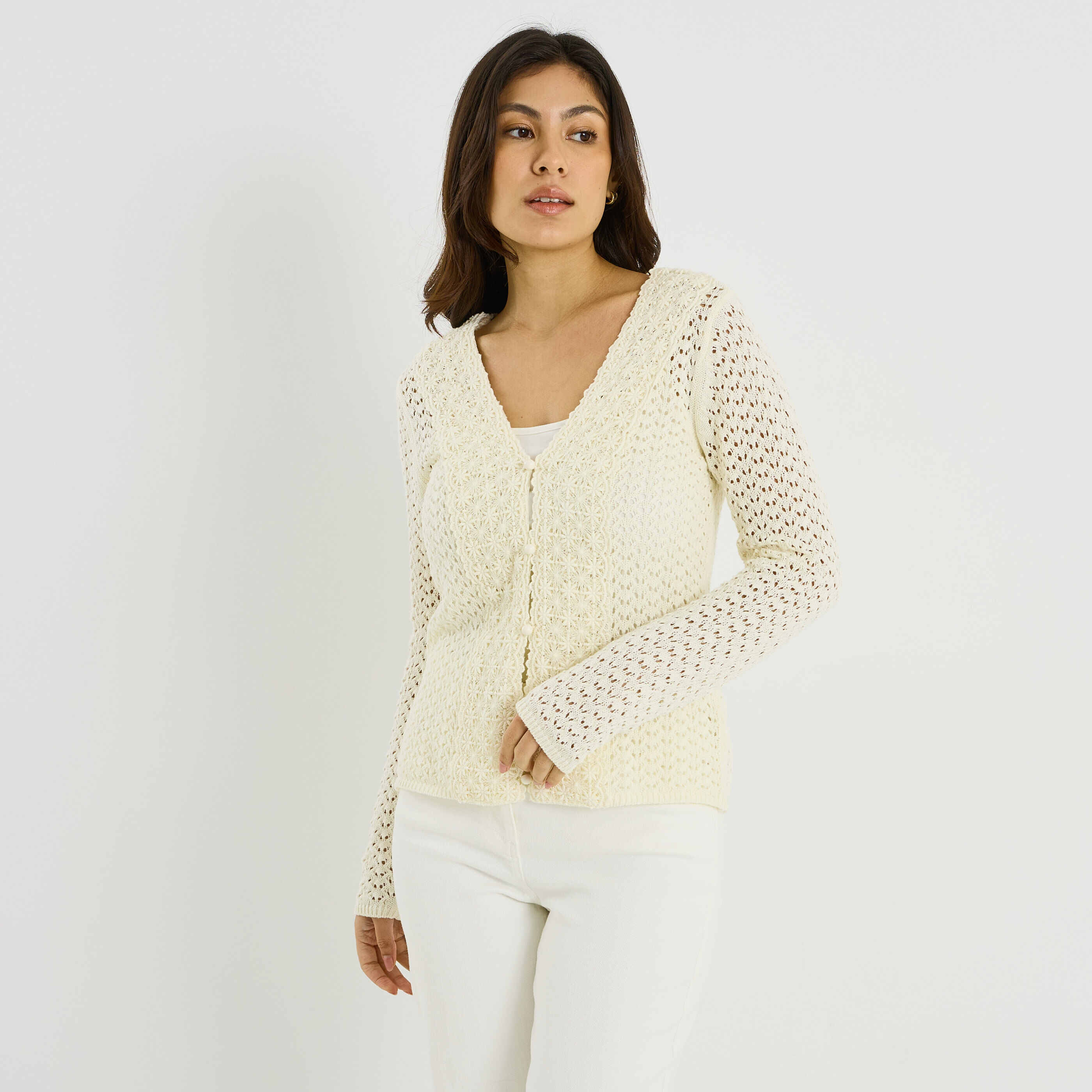 Pull col ajour&eacute; femme