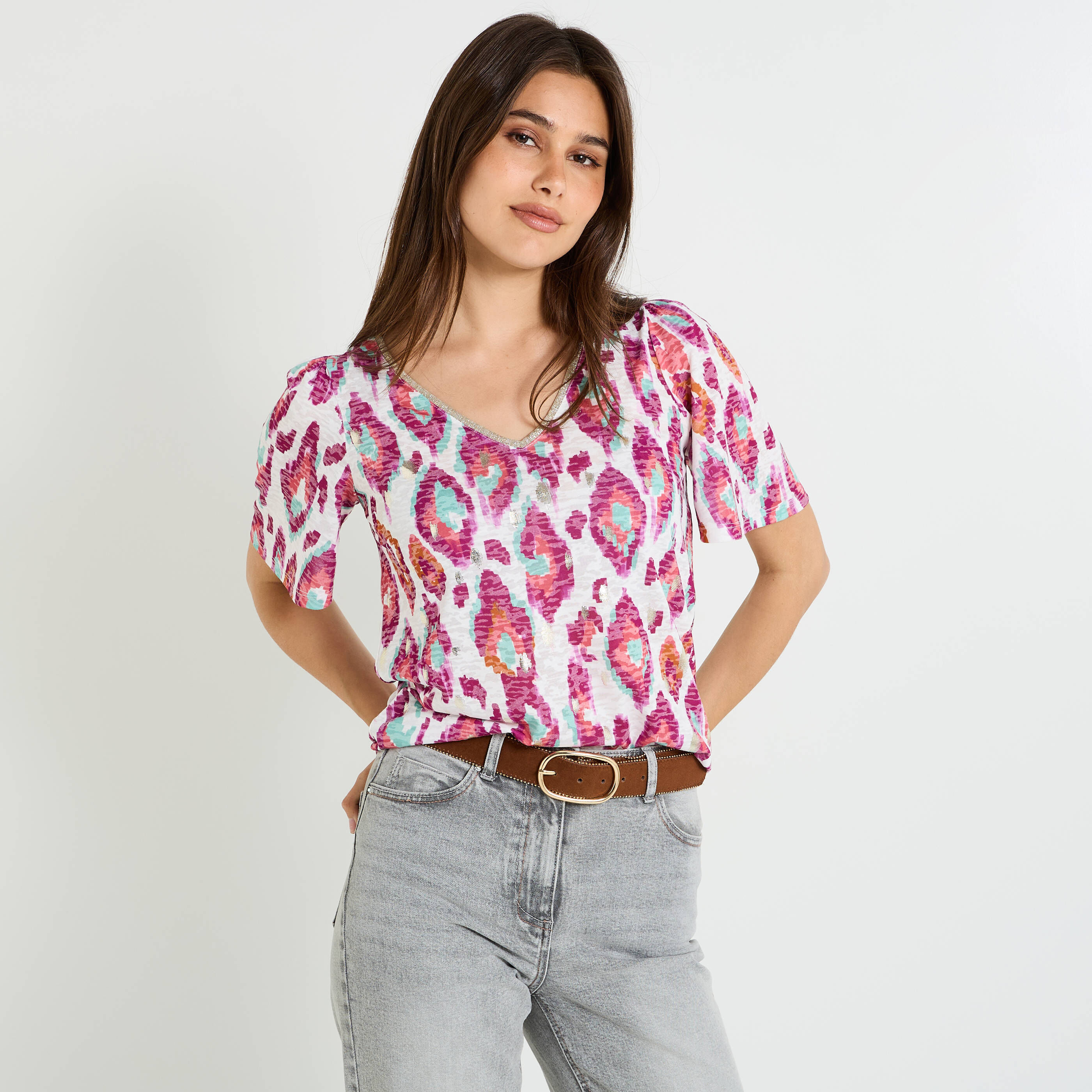 T-shirt imprim&eacute; ikat femme