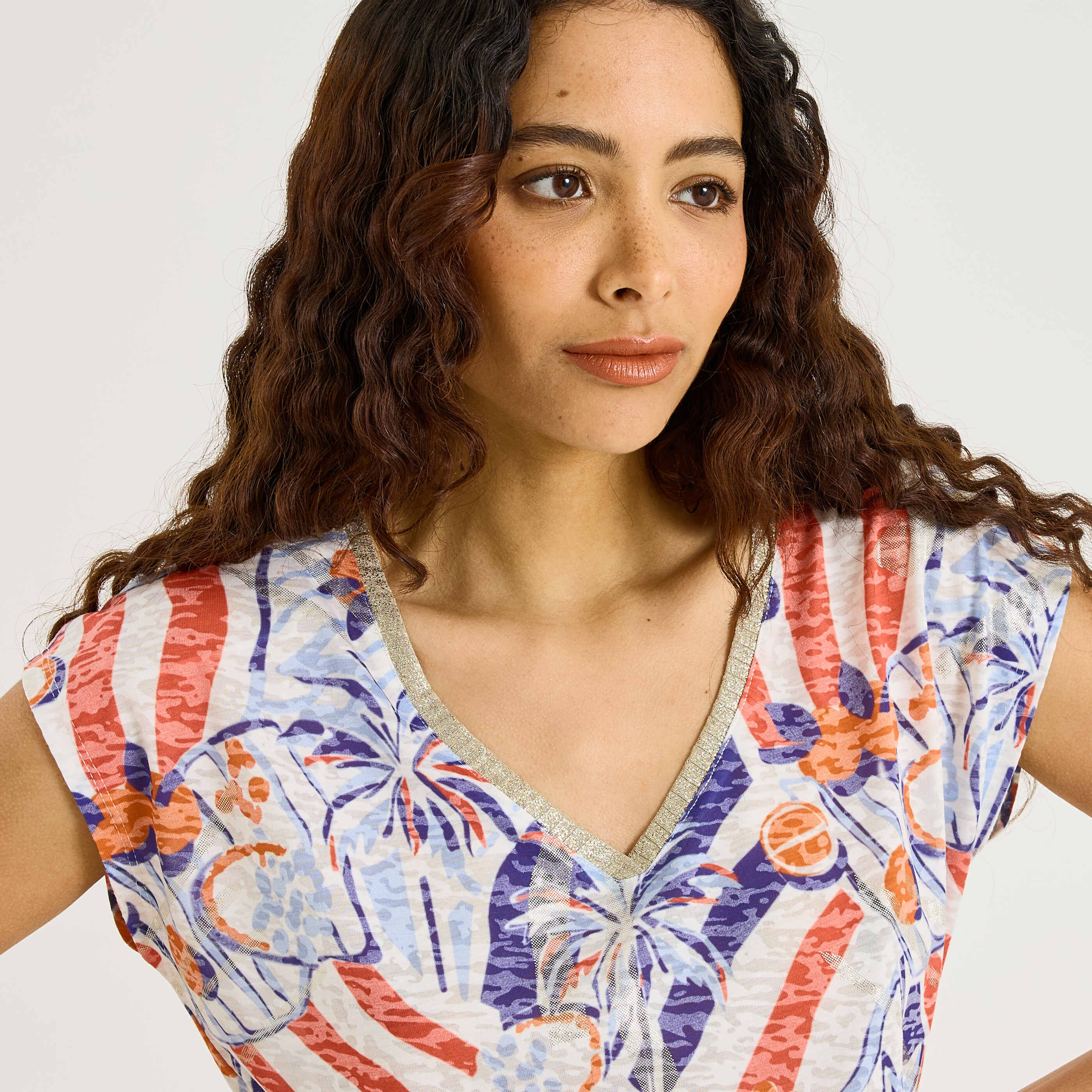 T-shirt imprim&eacute; palmiers femme