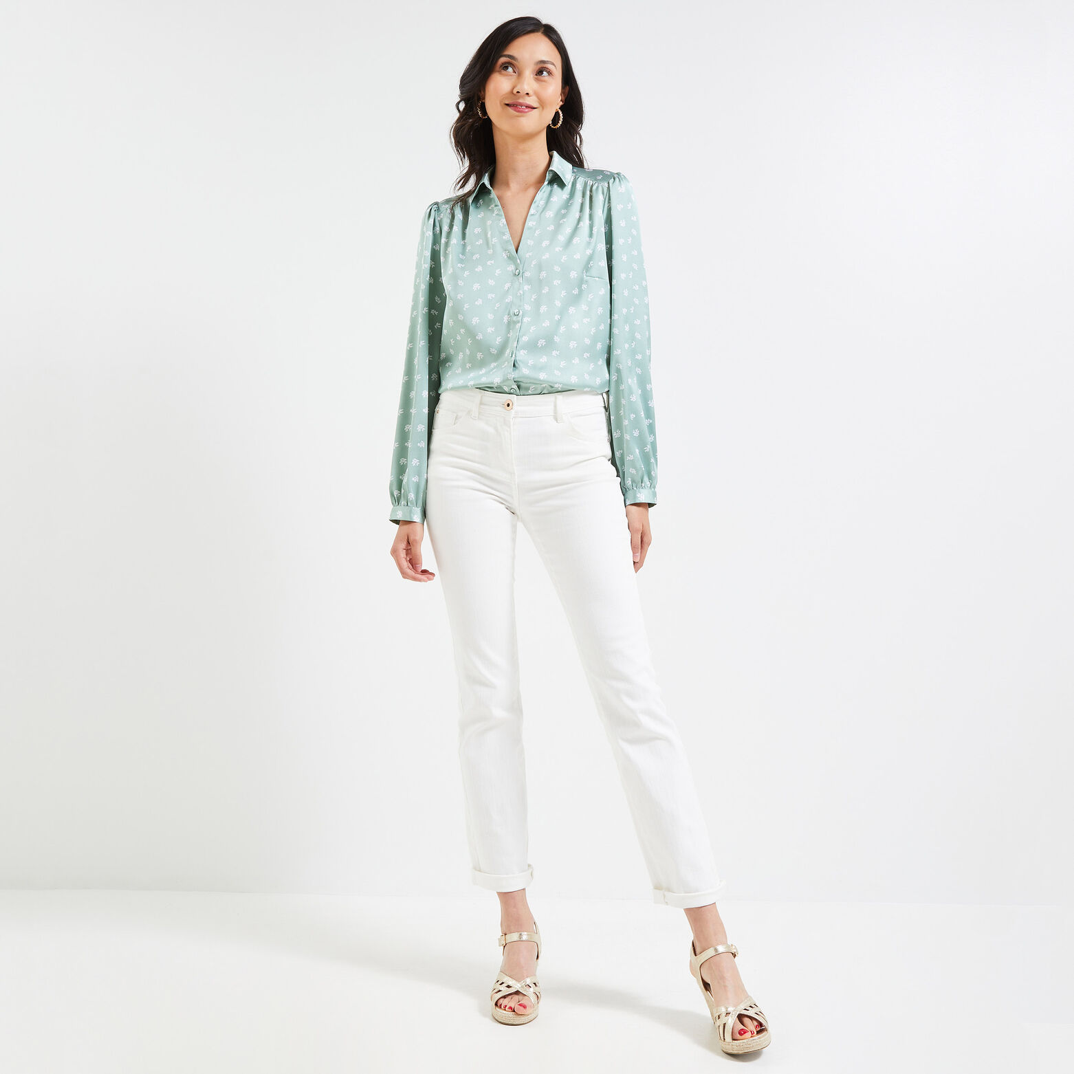 Chemise satinée à manches longues