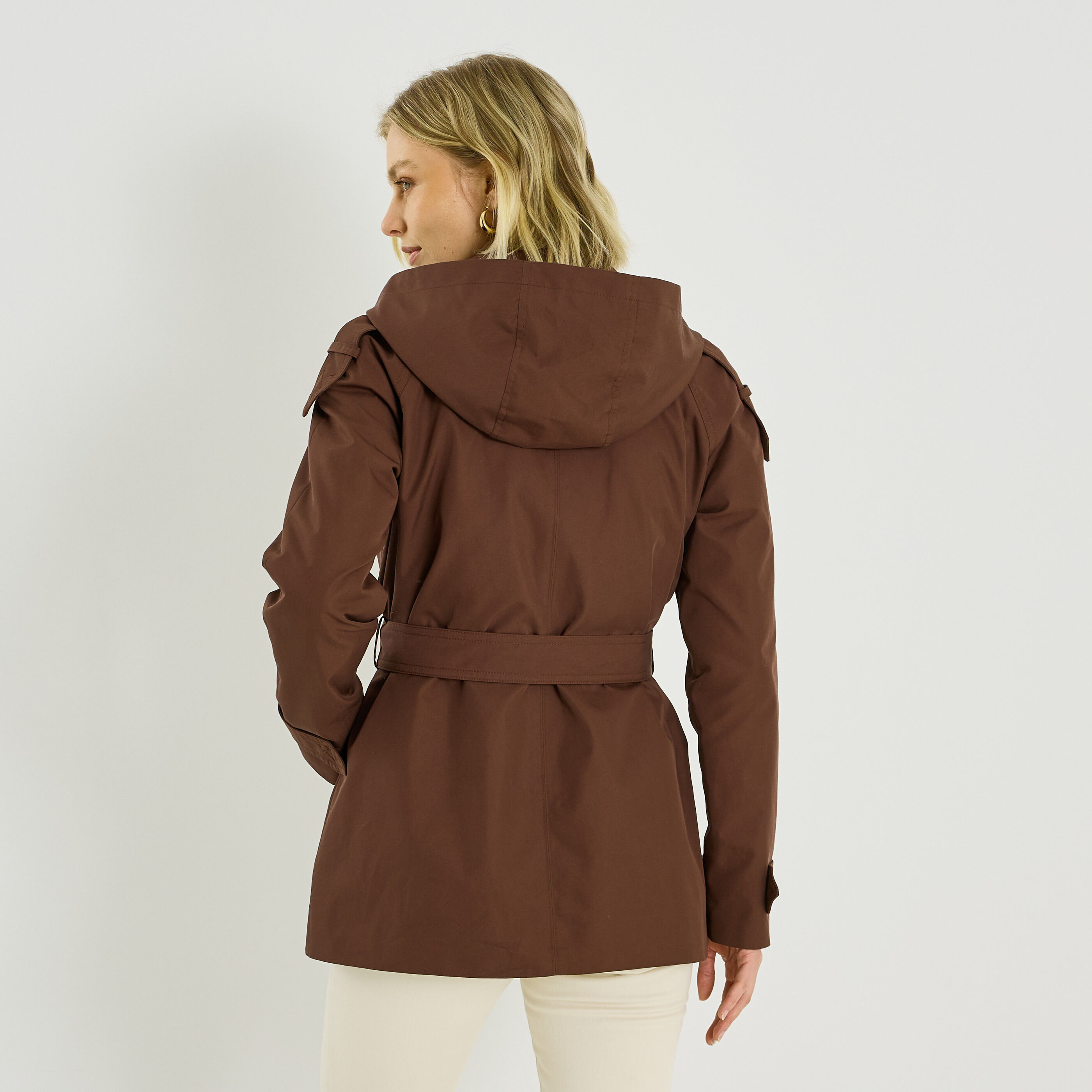 Trench mi-long &agrave; capuche amovible femme