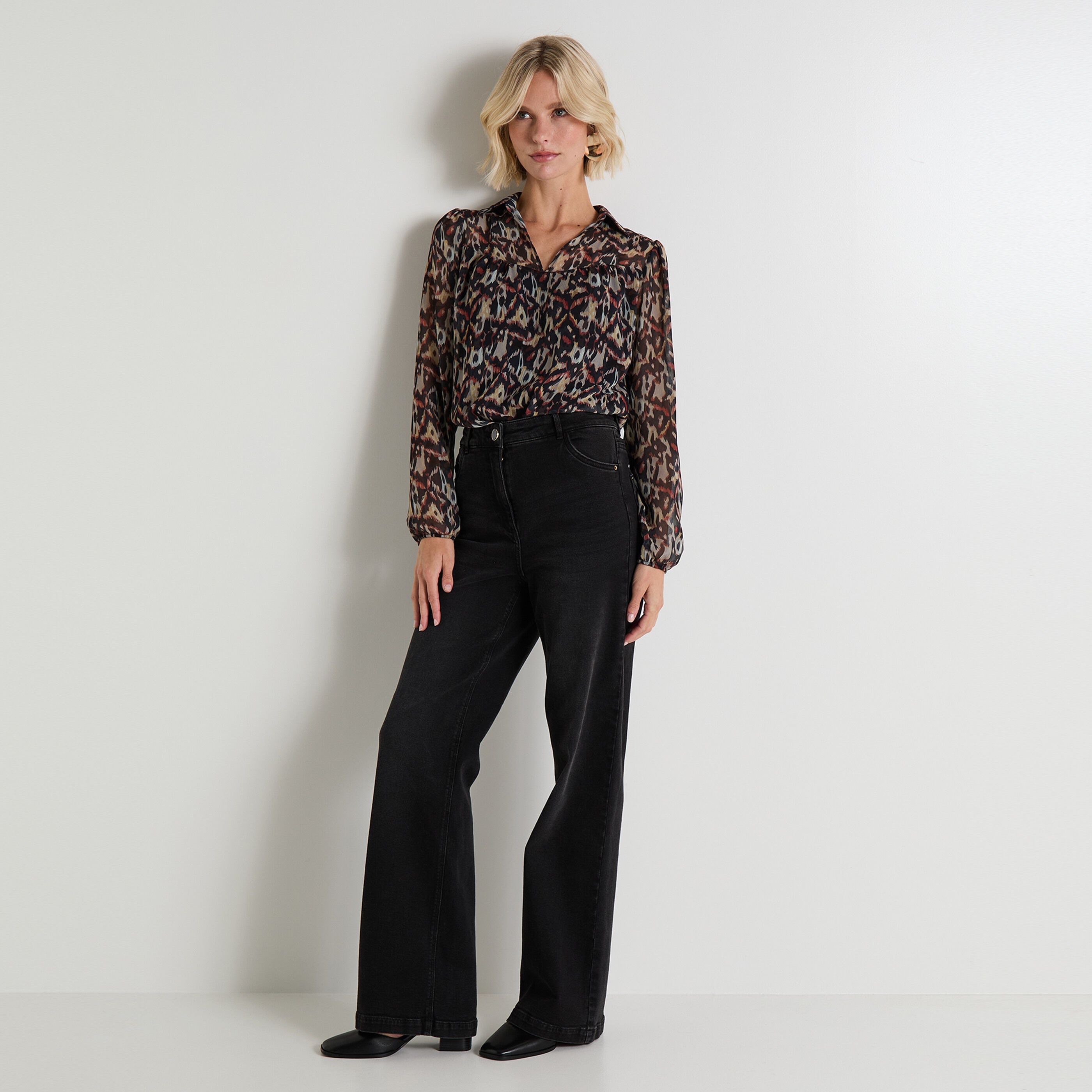 Blouse imprim&eacute;e col V femme