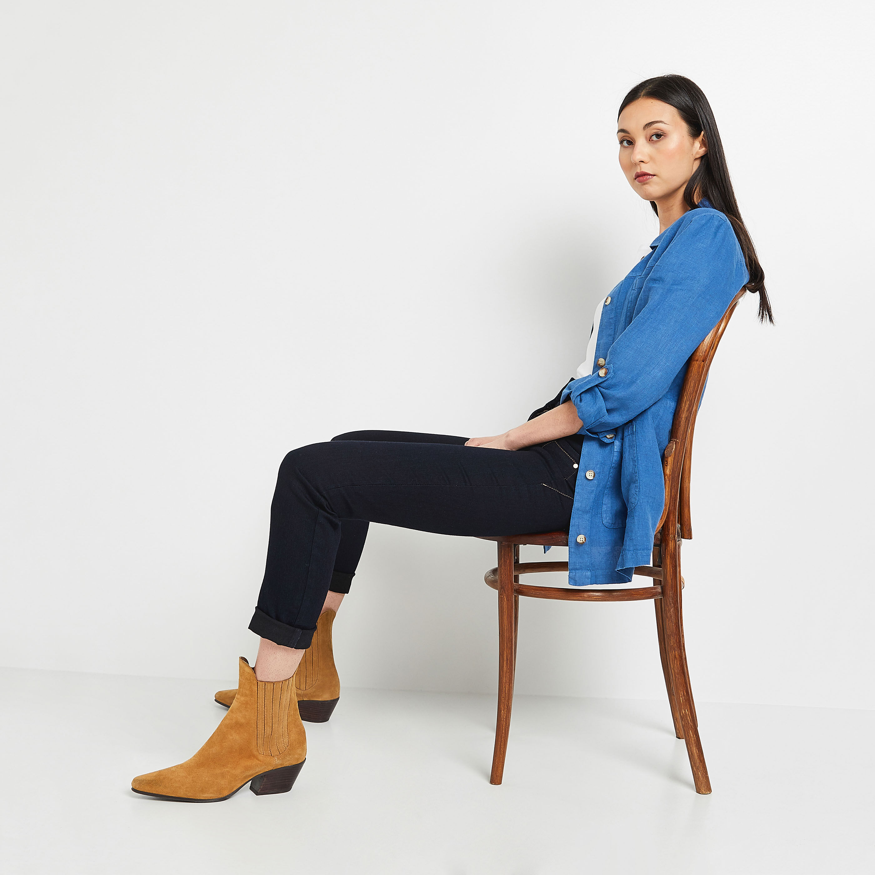 Veste chemisier en imitation lin décontractée et légère