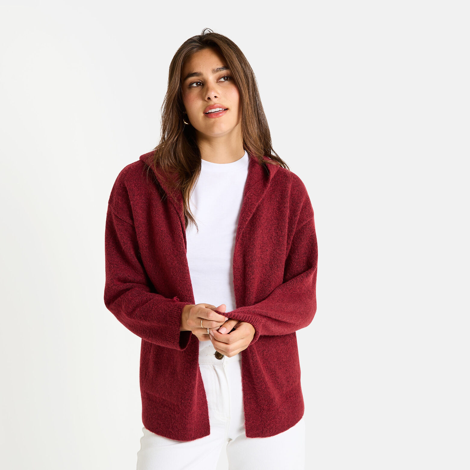 Gilet mi-long à capuche femme BORDEAUX Graindemalice