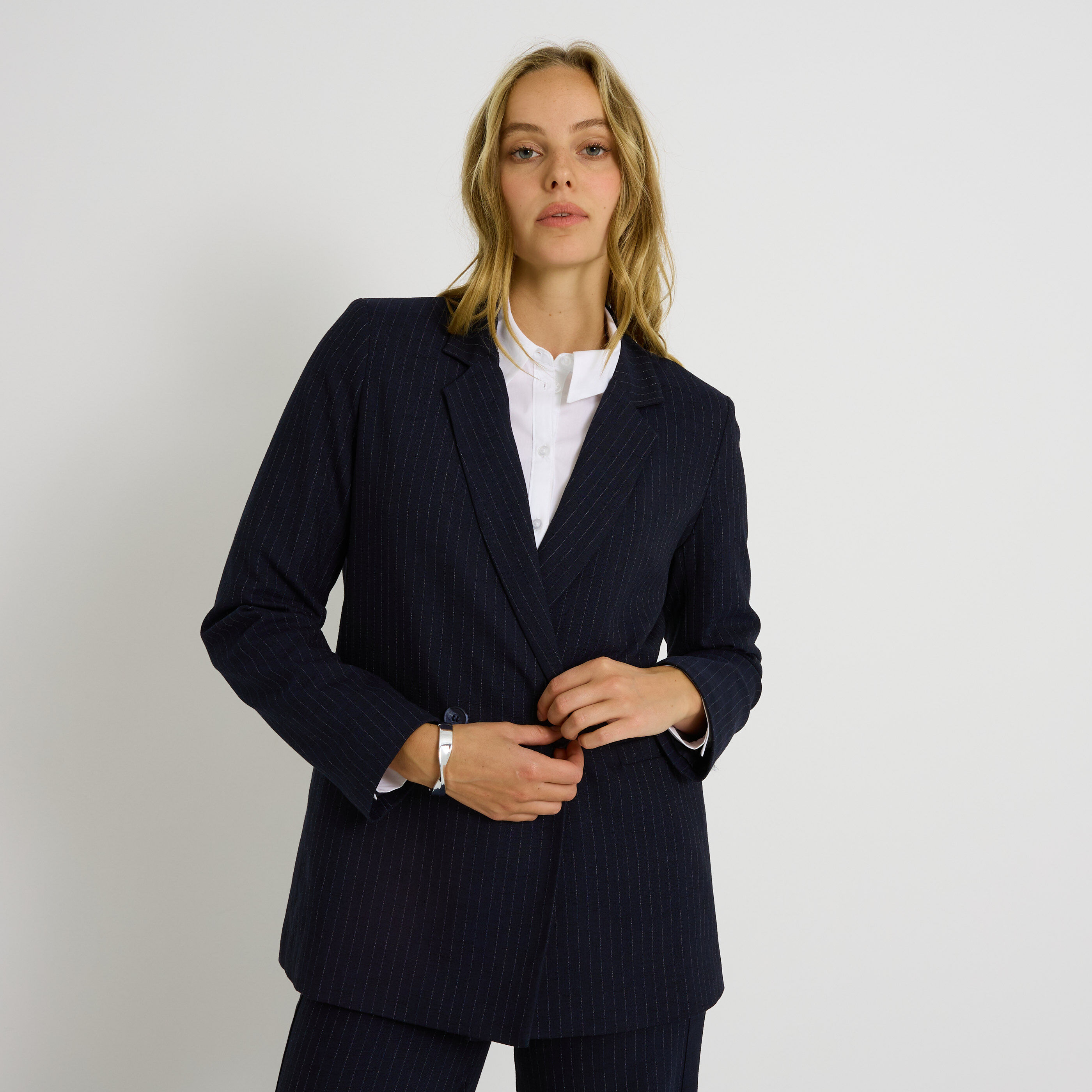 Blazer ray&eacute; &agrave; double boutonnage femme