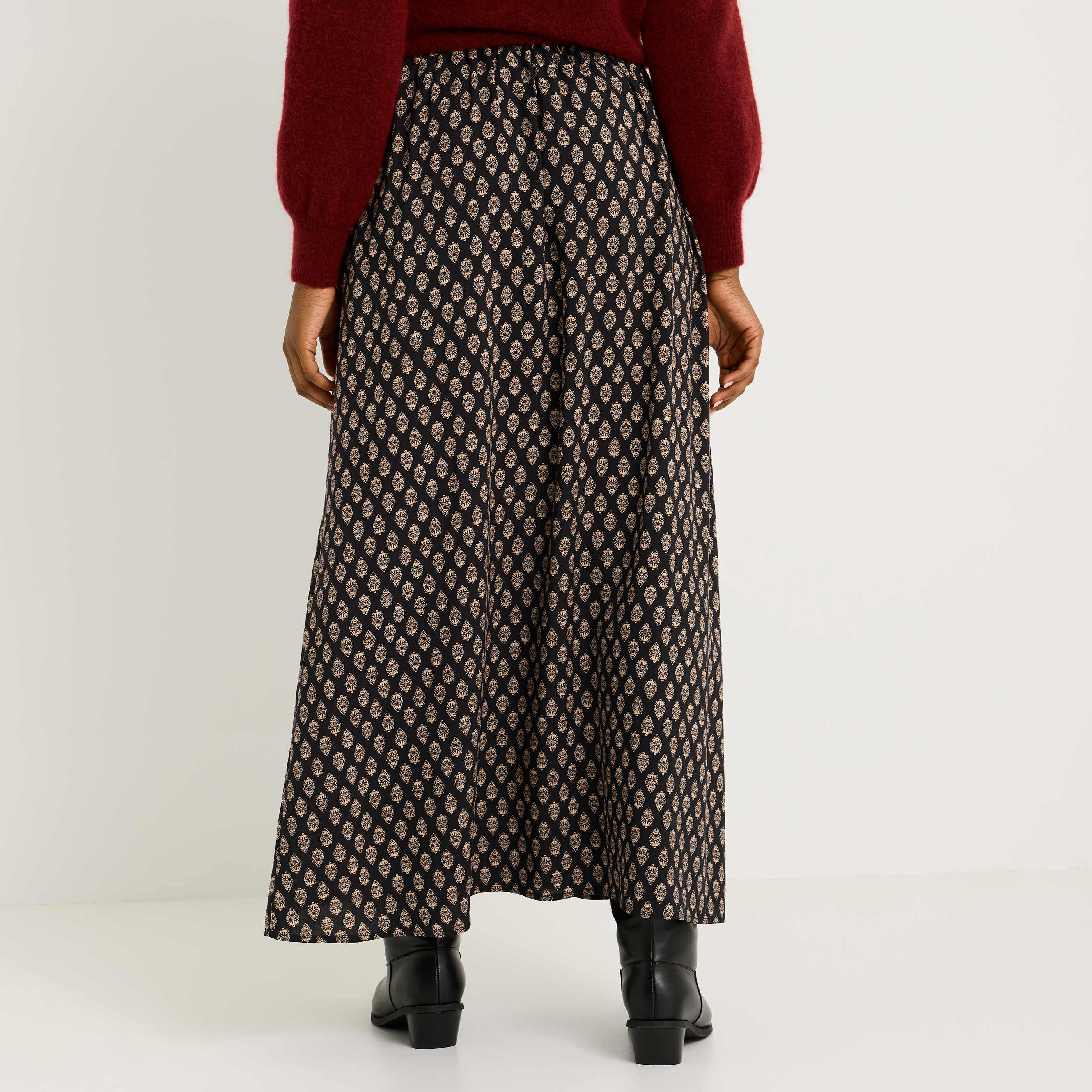 Jupe longue &eacute;vas&eacute;e imprim&eacute;e 